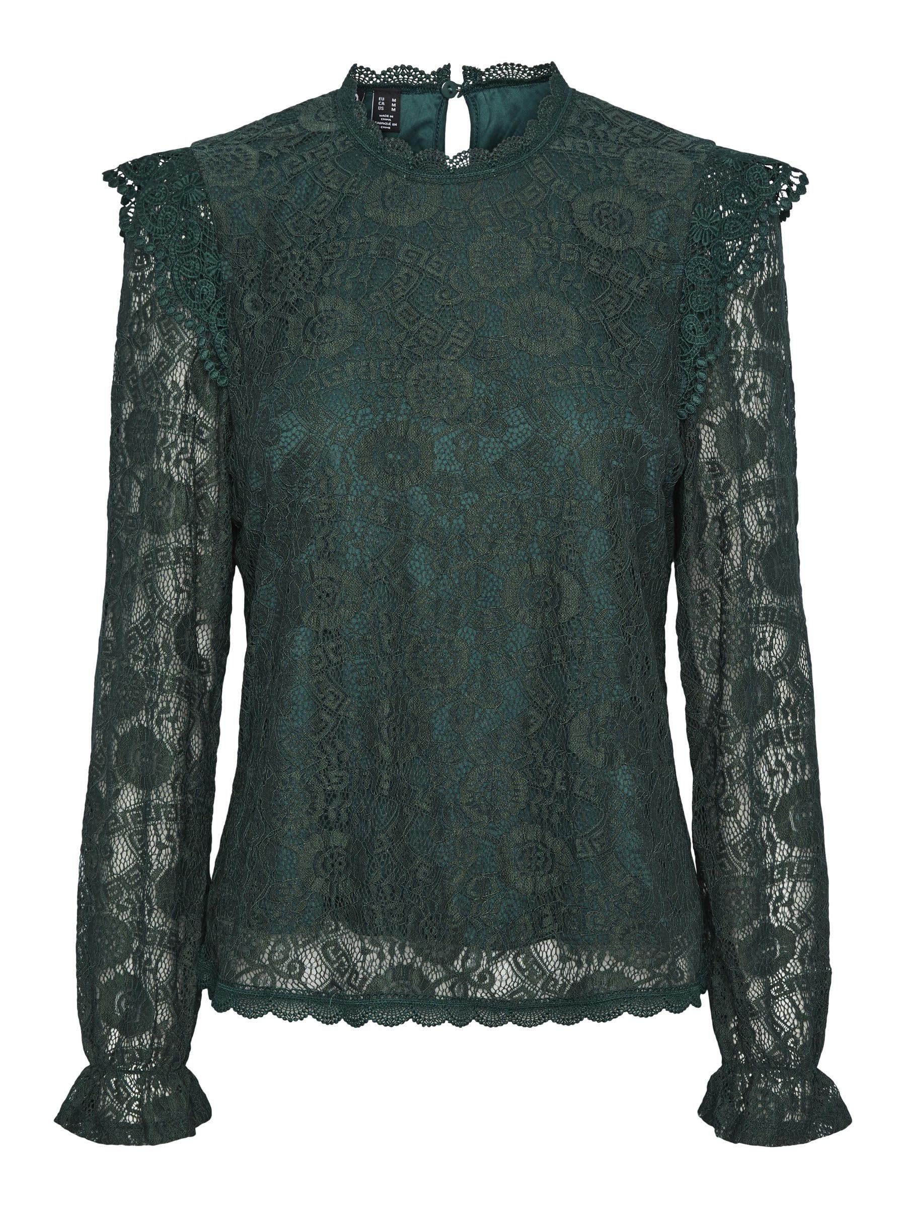 Pieces Pcolline LS Lace Top Noos BC camicia verde