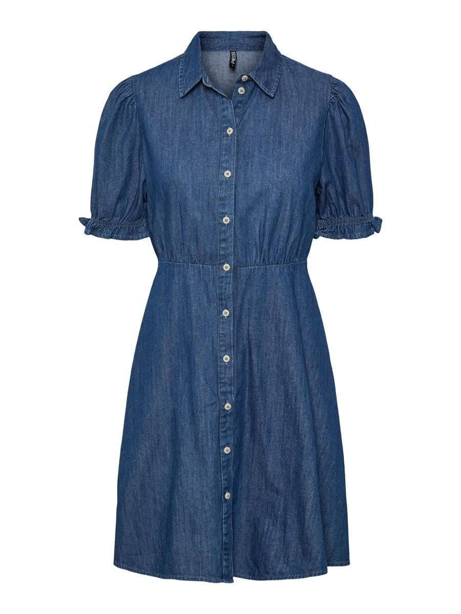 Pieces Pchope SS Shirt Dress vestito blu denim XS