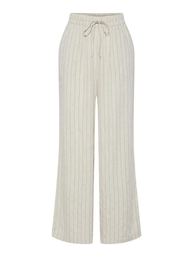 Pieces Pcpia Wide-Leg pantaloni donna larghi birch misto lino