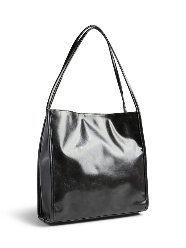 Pieces Pcmalou Patent Shopping Bag borsa spesa nero verniciata
