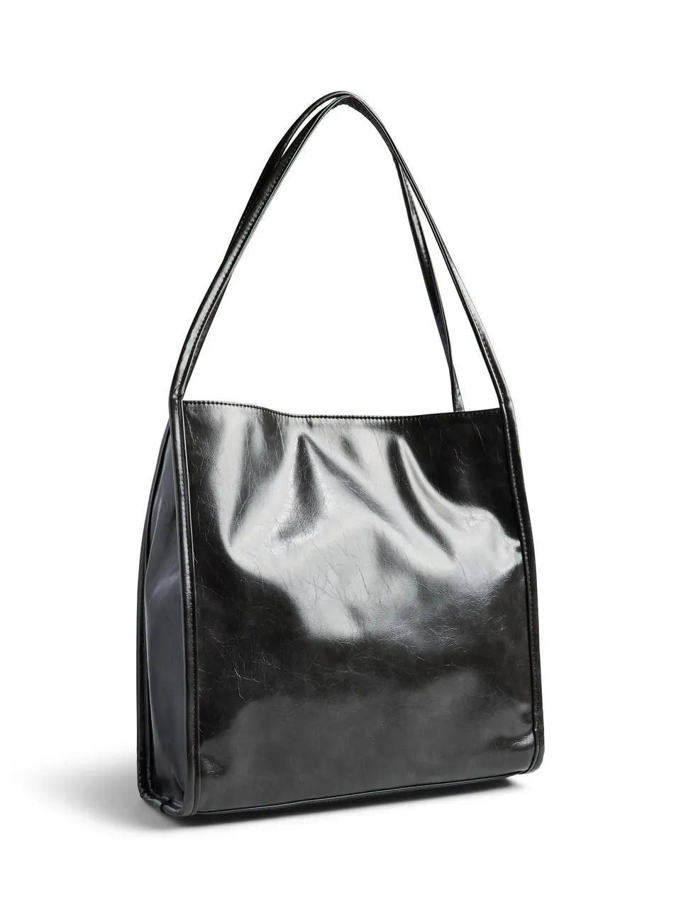 Pieces Pcmalou Patent Shopping Bag borsa spesa nero verniciata