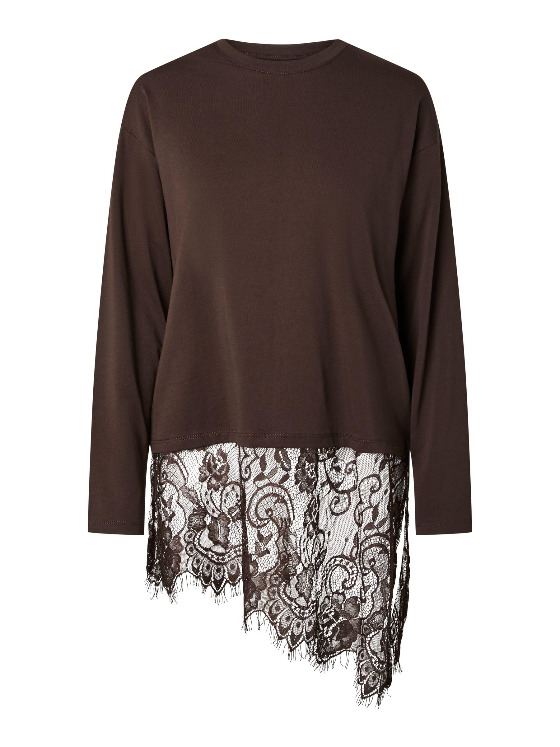 Pieces Pcmave LS Lace top donna maniche lunghe pizzo