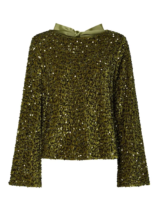PIECES Pckam LS Deep Back Bow Top maglietta maniche lunghe