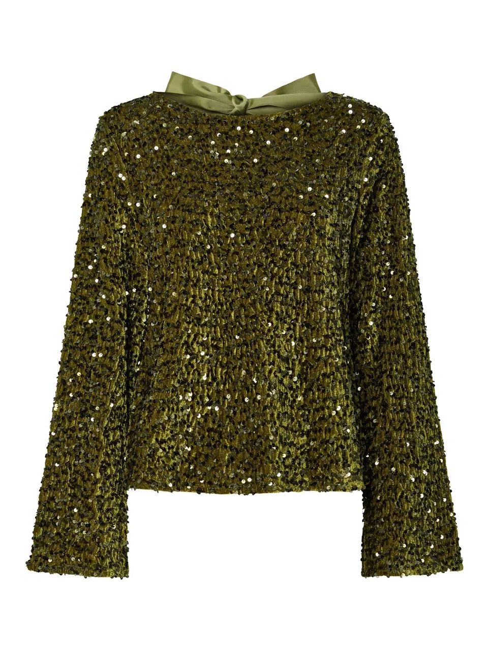 PIECES Pckam LS Deep Back Bow Top maglietta maniche lunghe
