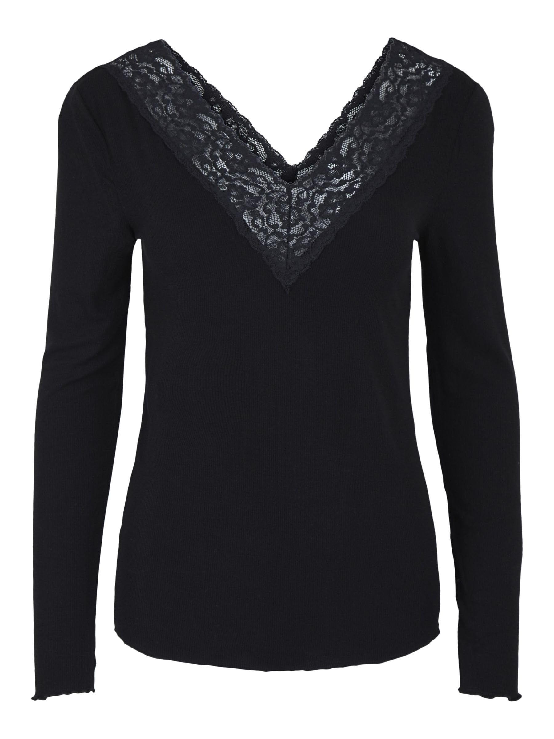 Pieces Lace Trim top scollo V pizzo maniche lunghe