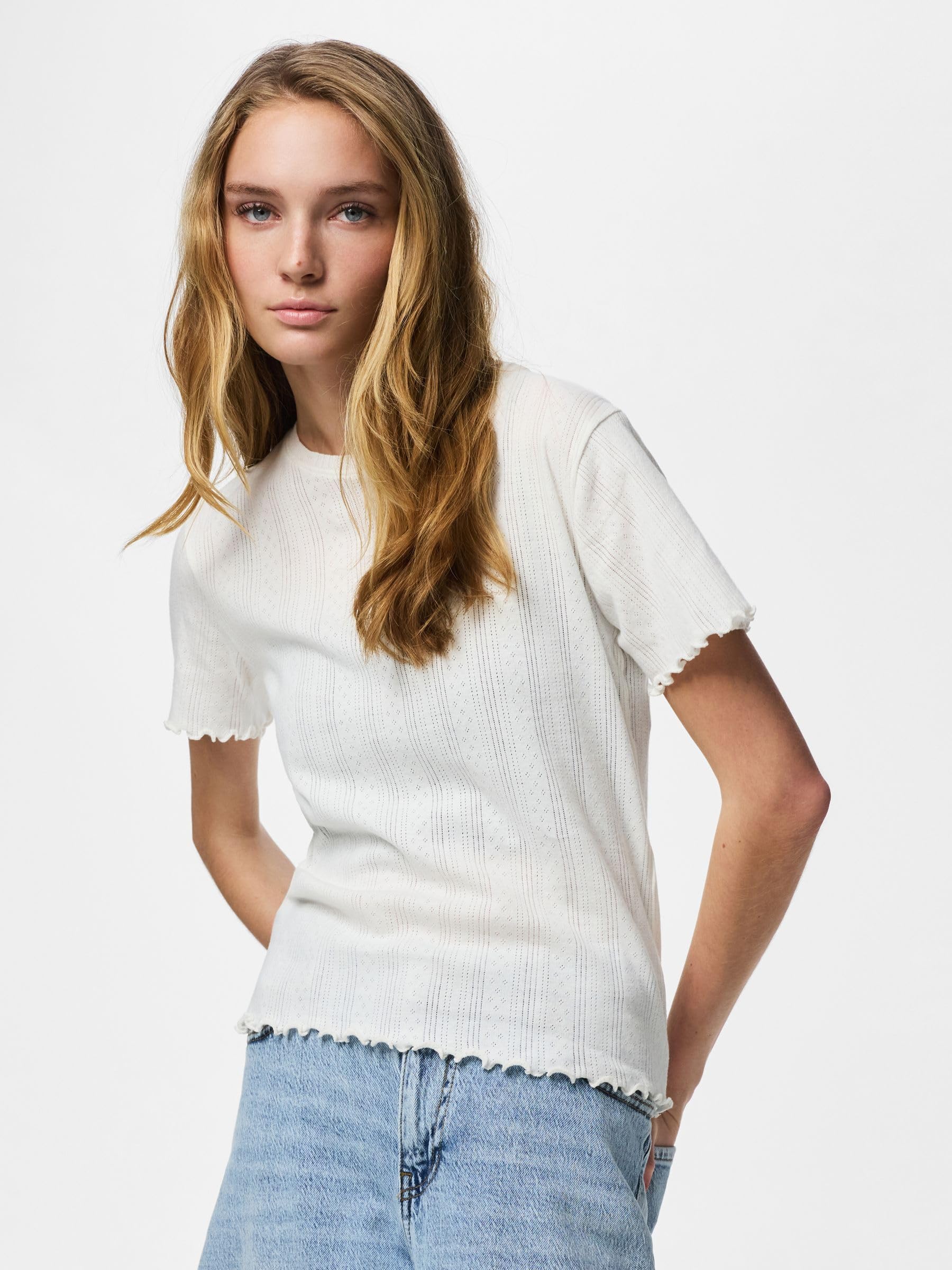 Pieces Pcmarie SS O-Neck Poin Top Jrs Noos BC top donna L