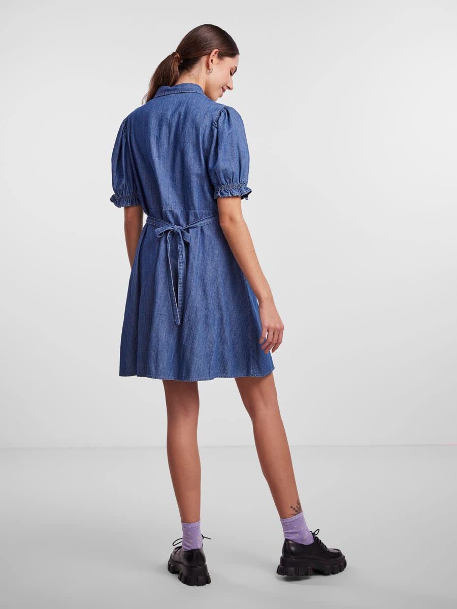 Pieces Pchope SS Shirt Dress vestito blu denim XS