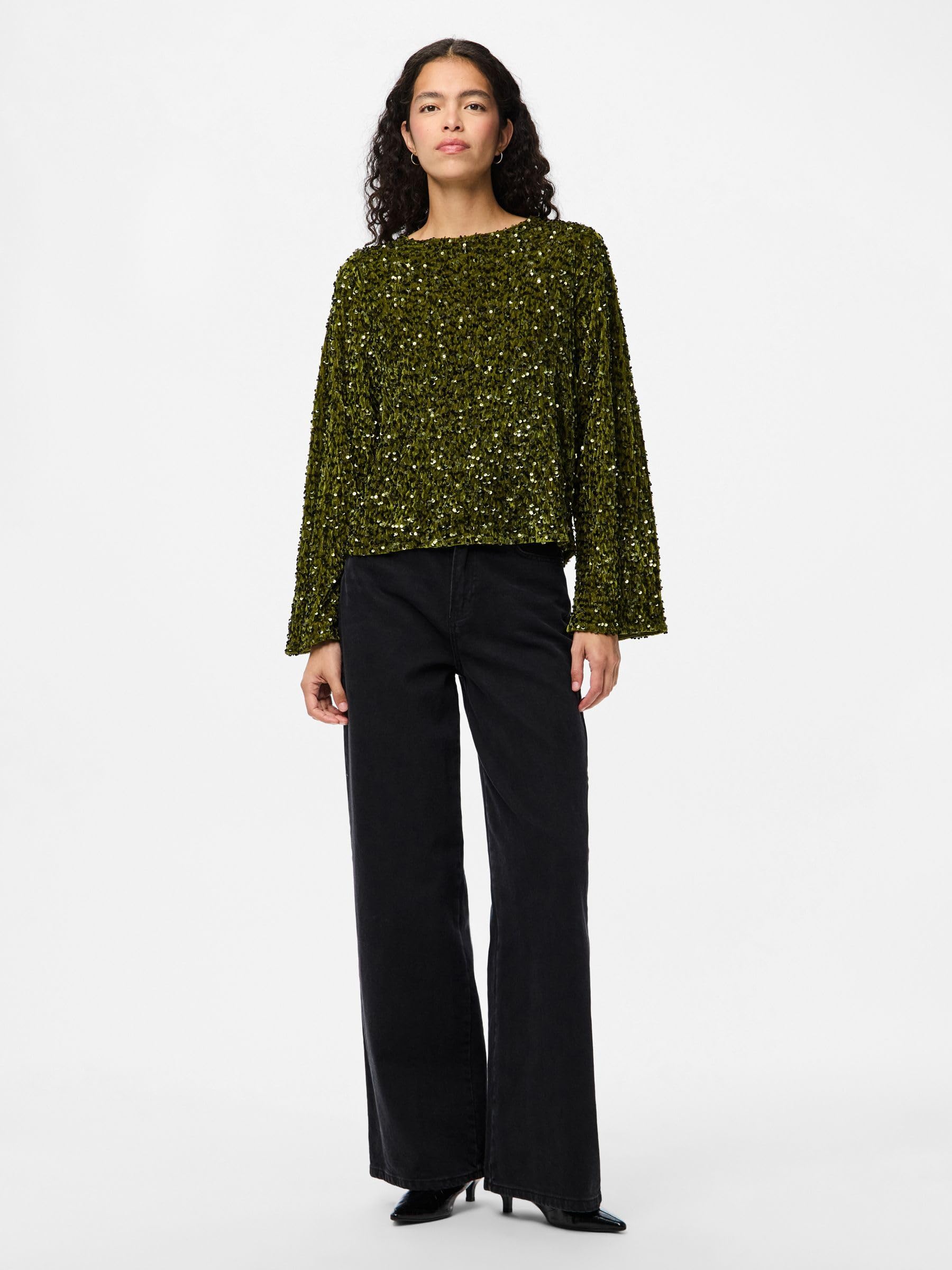 PIECES Pckam LS Deep Back Bow Top maglietta maniche lunghe