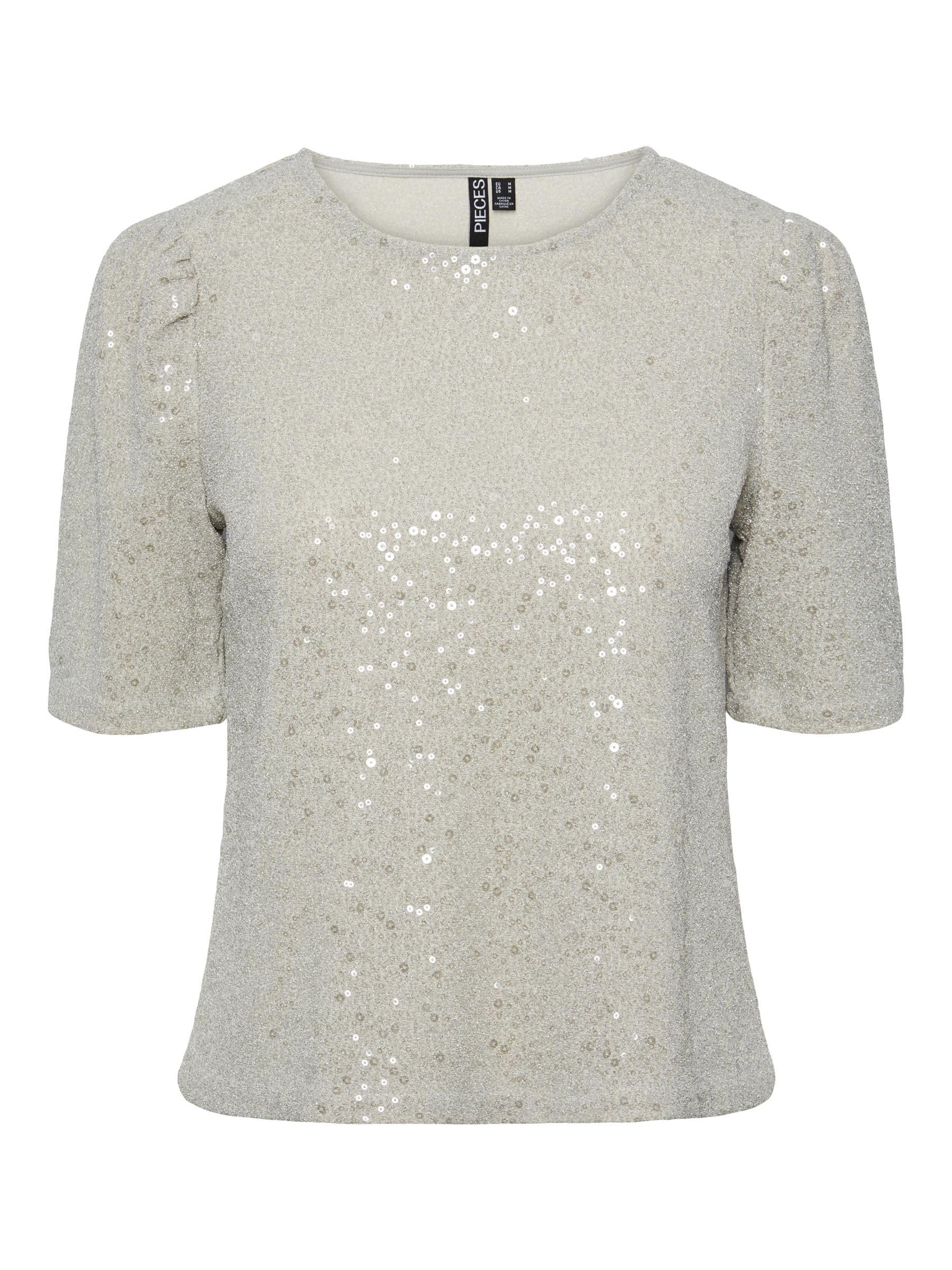PIECES t-shirt donna argento taglia M girocollo