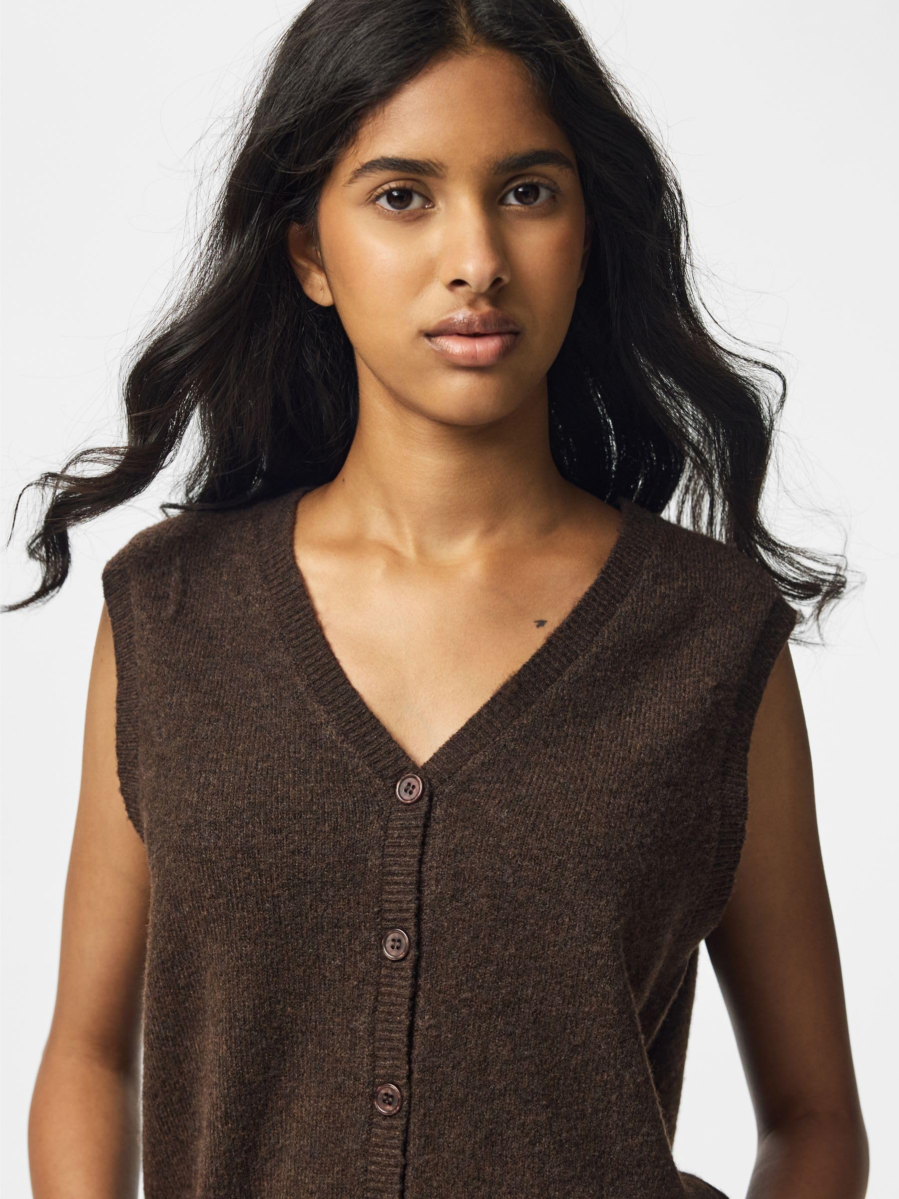 Pieces Pcsally SL V-Neck Knit Vest Noos gilet donna XS Hot Fudge