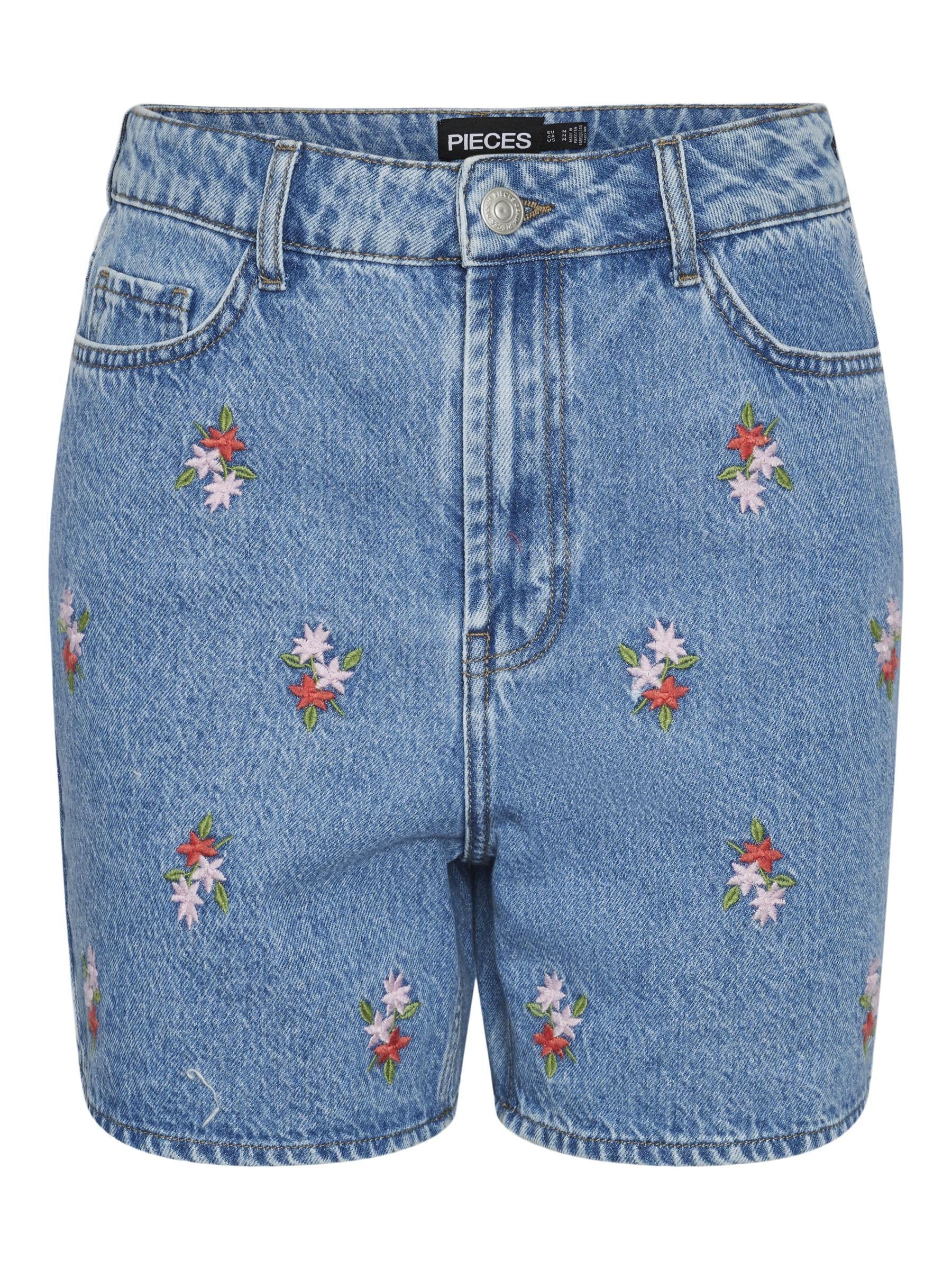 Pieces Pcsky HW Embroidery shorts jeans donna XS