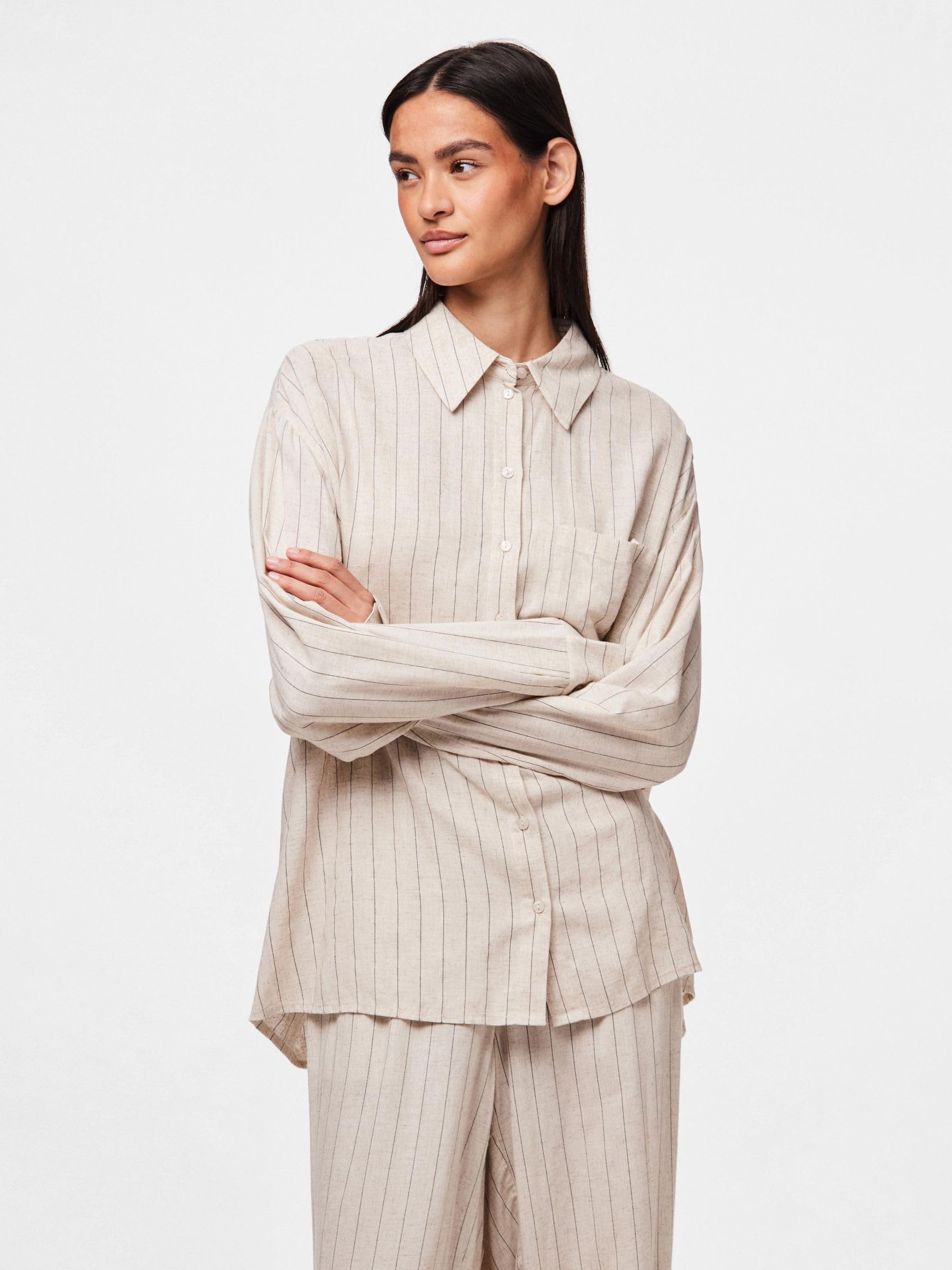 Pieces Pcpia LS Loose Shirt camicia betulla S vestibilità comoda