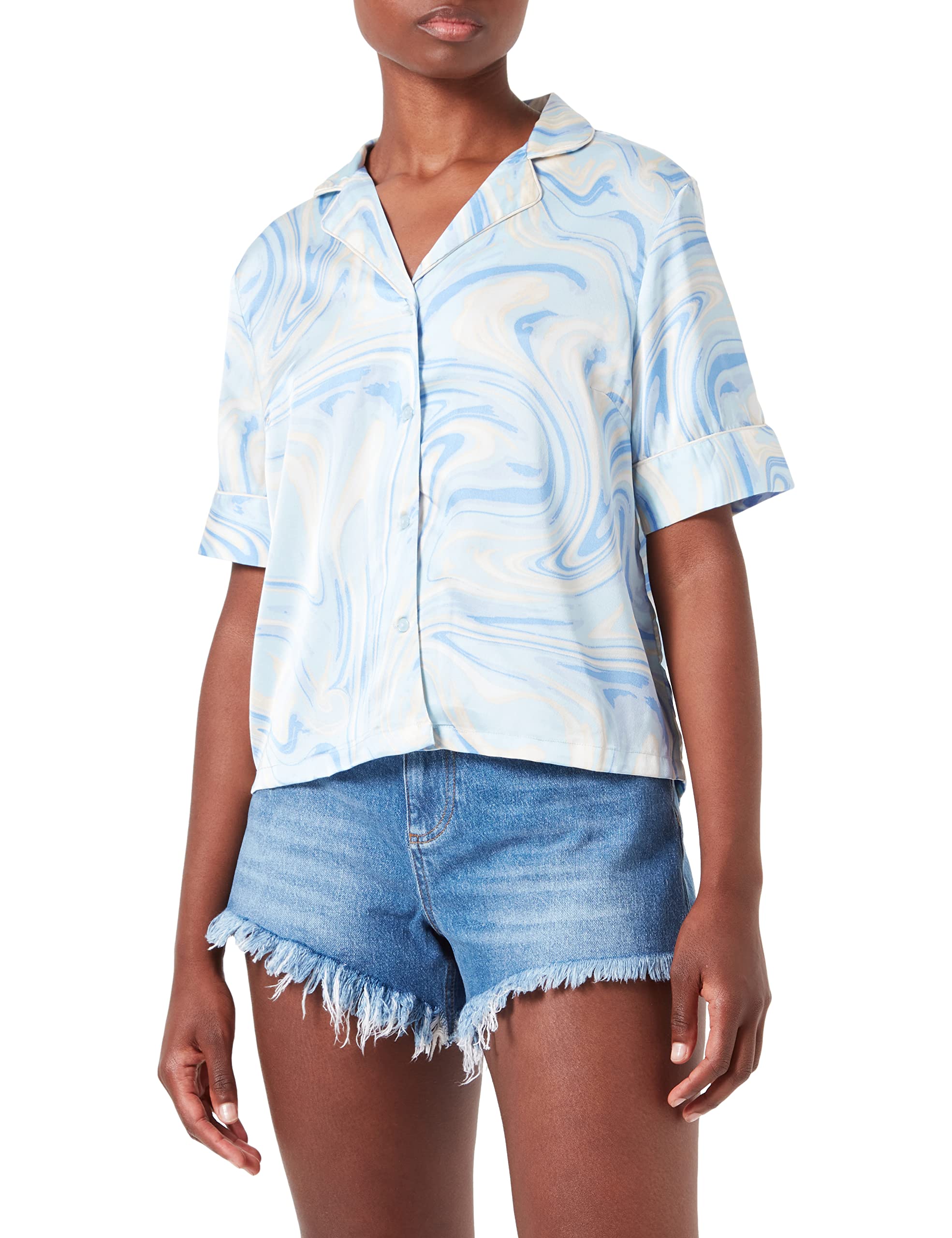 Pieces Pcvilli camicia donna raso maniche corte crop