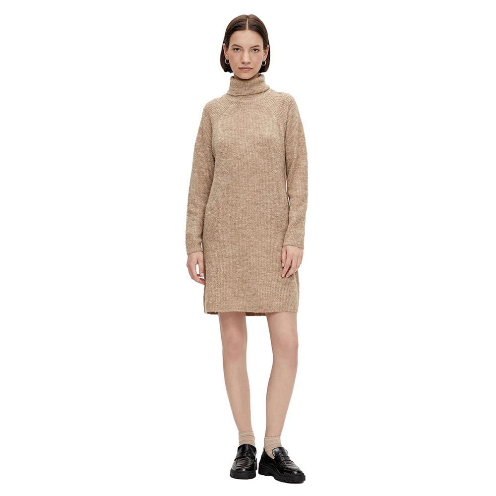 Pieces Pcellen LS High Neck vestito maglia visone argenteo