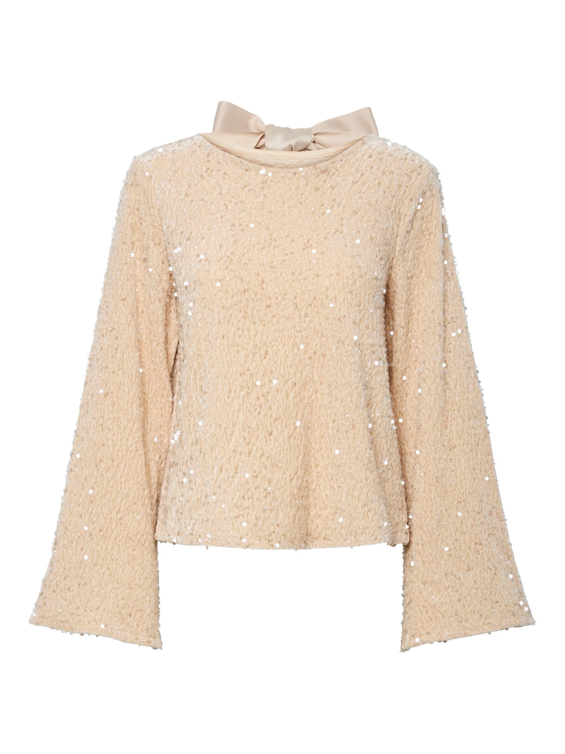 PIECES Pckam LS Deep Back Bow Top maglietta maniche lunghe