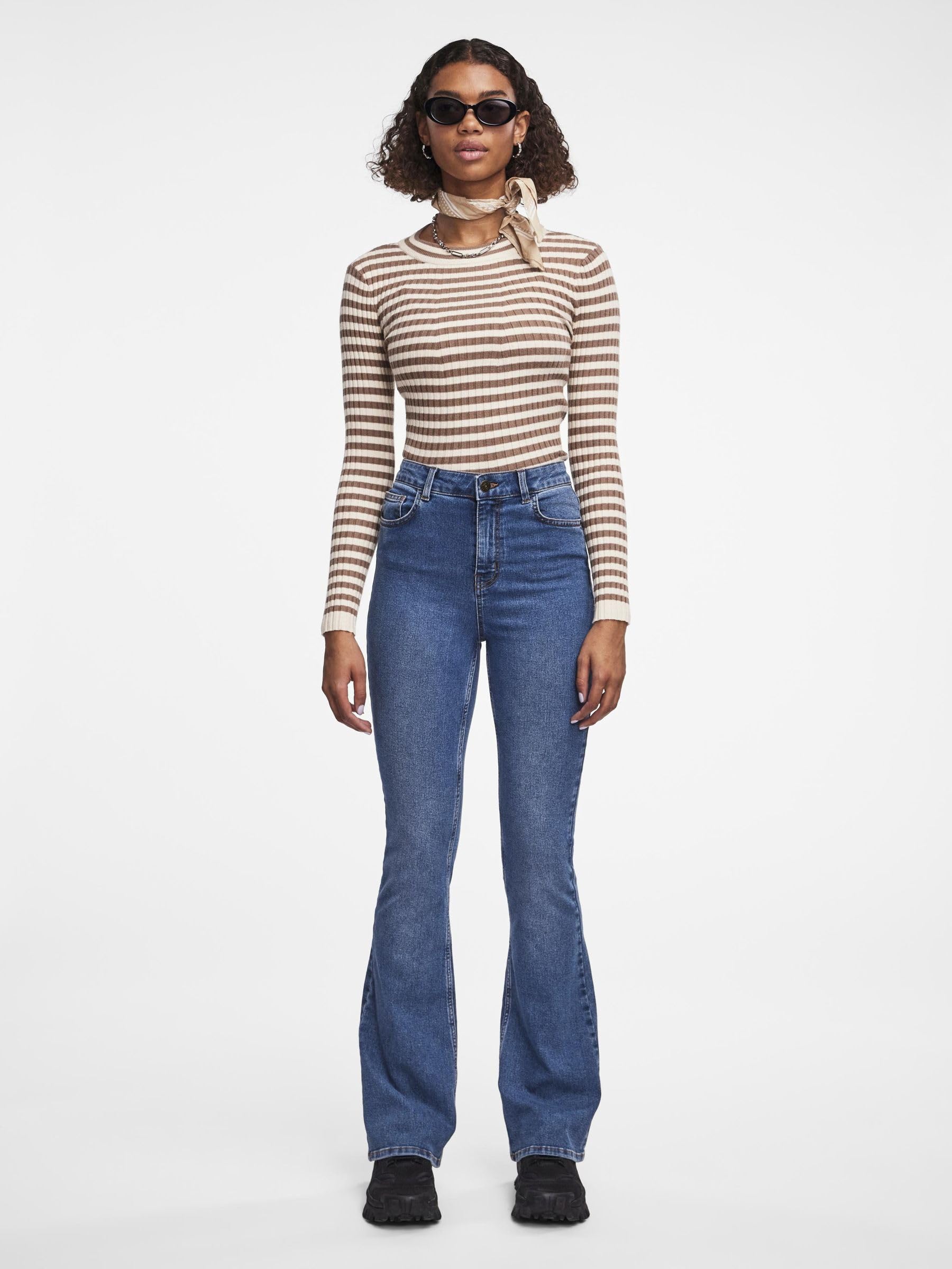 Pieces Pcpeggy Flared jeans donna vita alta denim