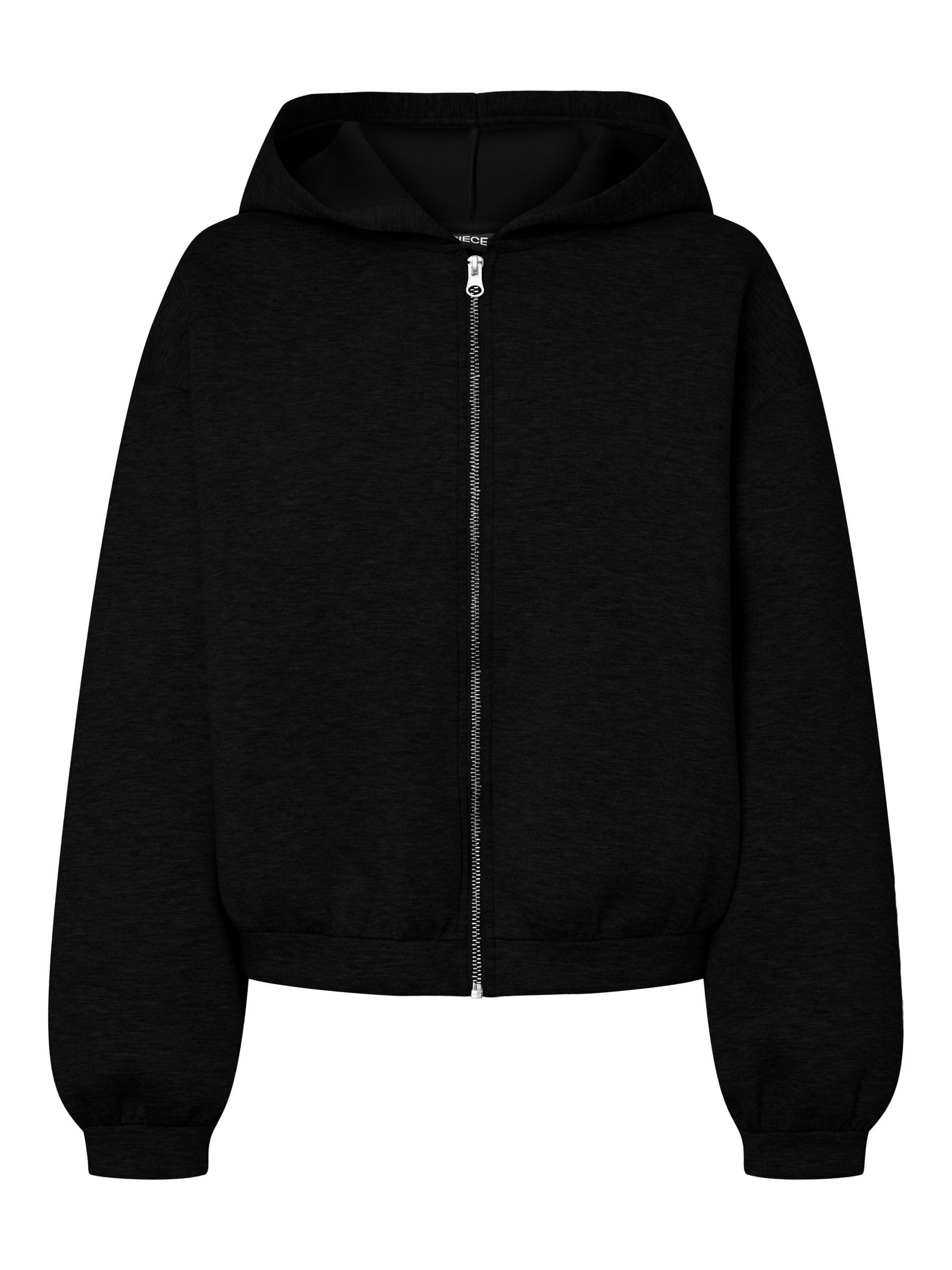 Pieces Pcbucuba felpa cappuccio donna nero zip uso quotidiano