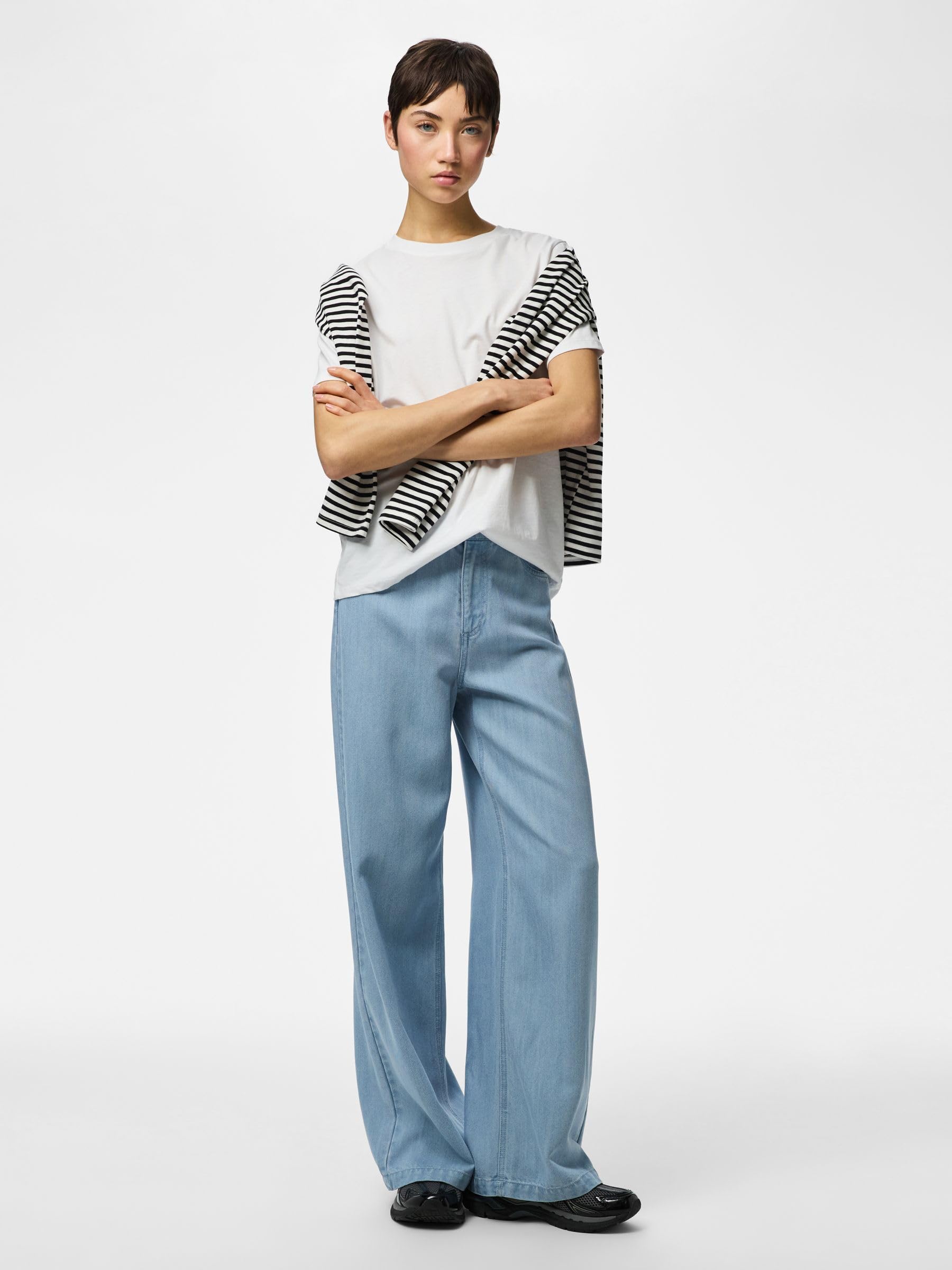 Pieces Pcsmidi MW Wide jeans larghi donna denim uso quotidiano