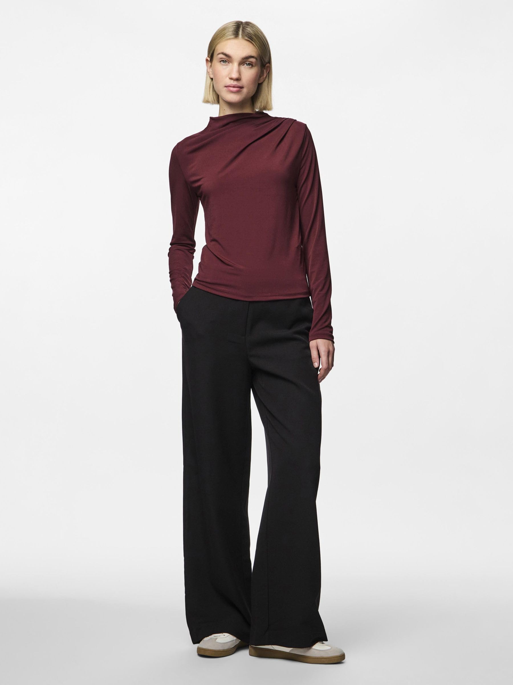 Pieces Pcmadison LS maglia drappeggiata manica lunga