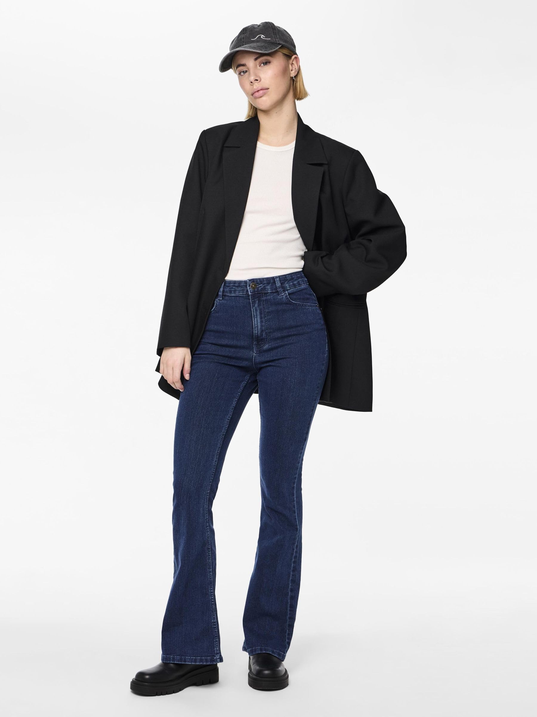 Pieces Pcpeggy Flared HW Jeans Db jeans donna XS svasati