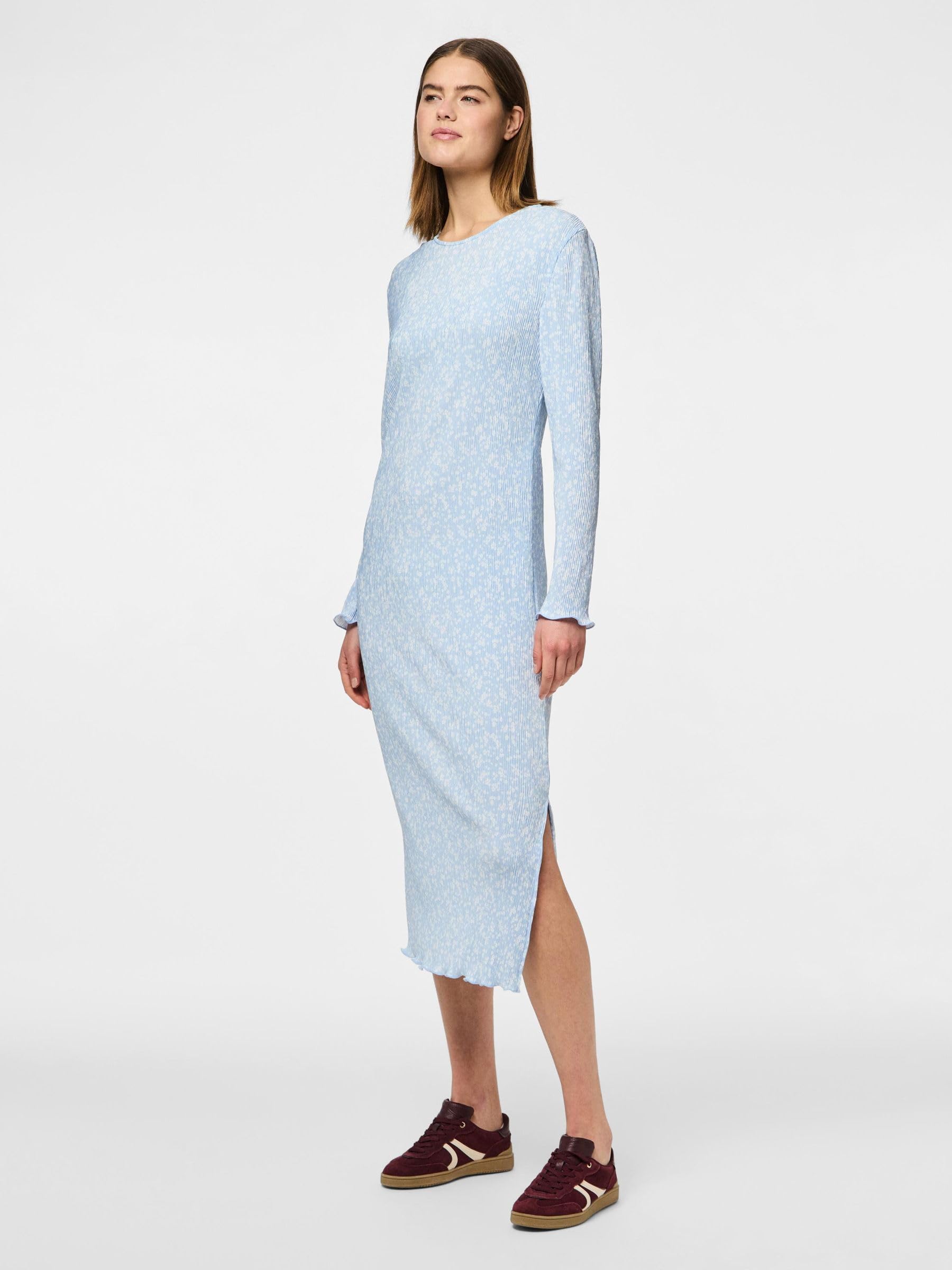 Pieces Pcflora LS Midi vestito donna S manica lunga