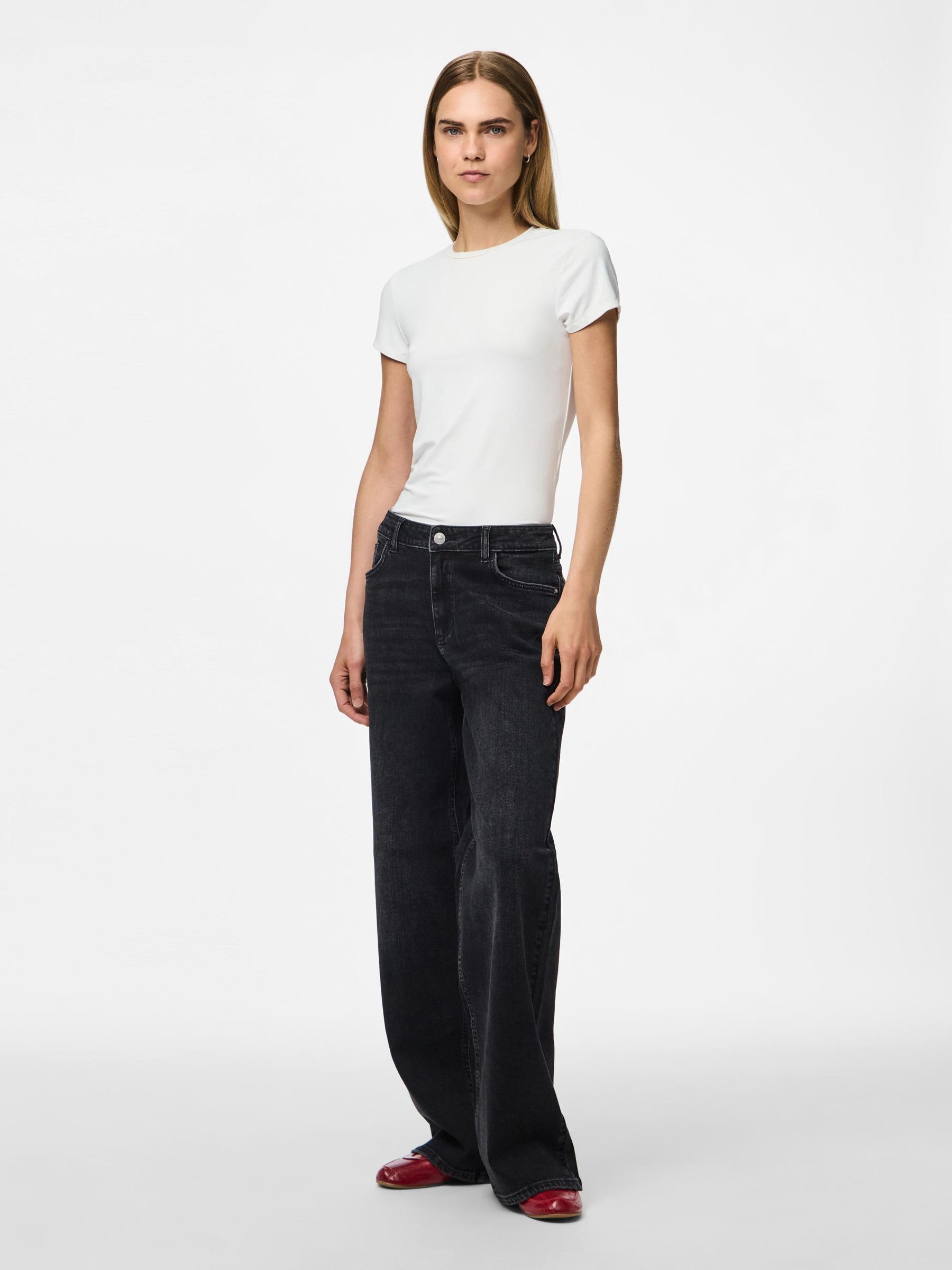 Pieces Pcsilke MW Wide Jeans donna 32W/32L gamba larga