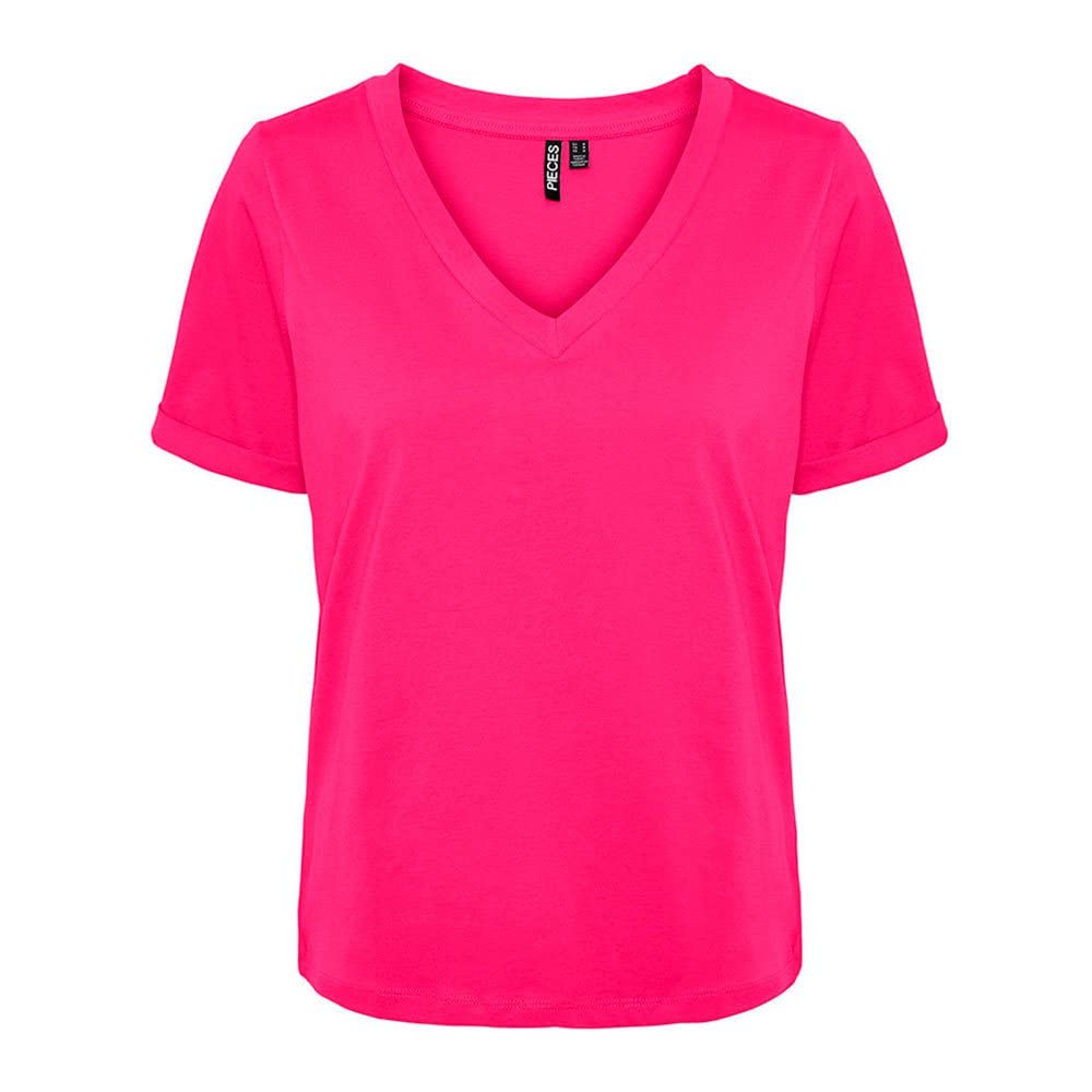 Pieces Pcria SS V-Neck Solid Tee Noos t-shirt donna viola cotone
