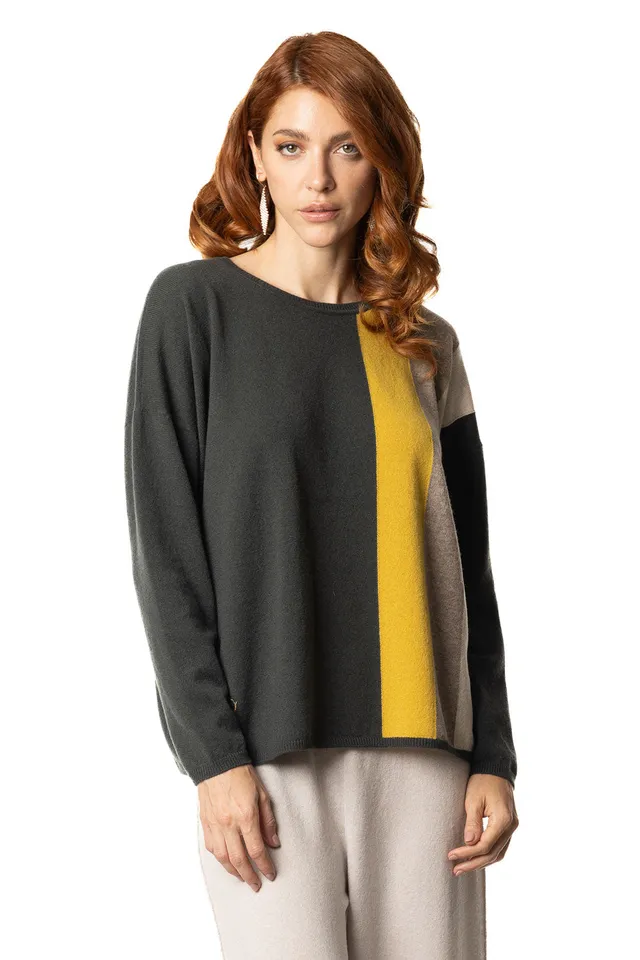 Vittoria Paci girocollo cashmere donna multicolore intarsio