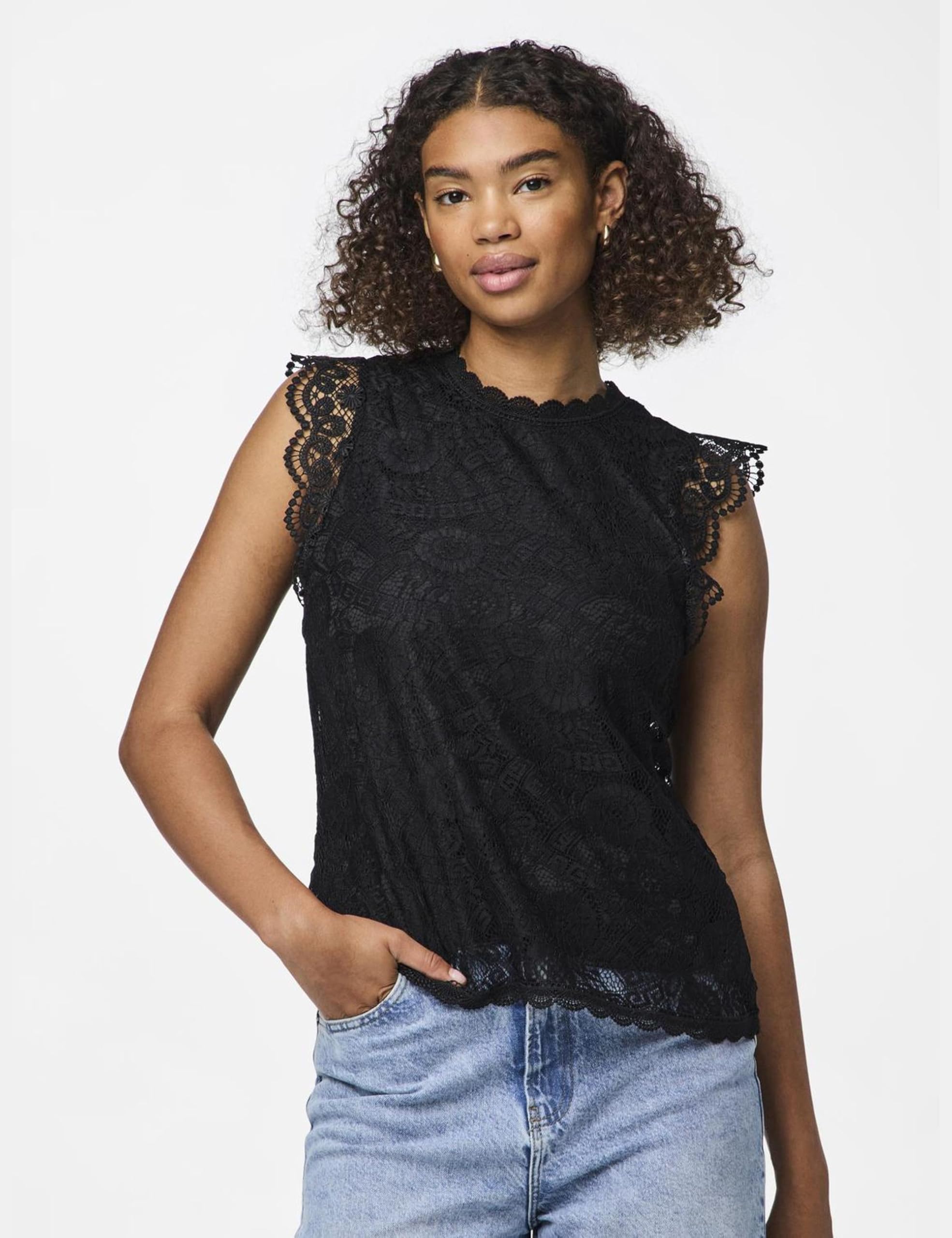 Pieces Pcolline Lace top donna pizzo nero