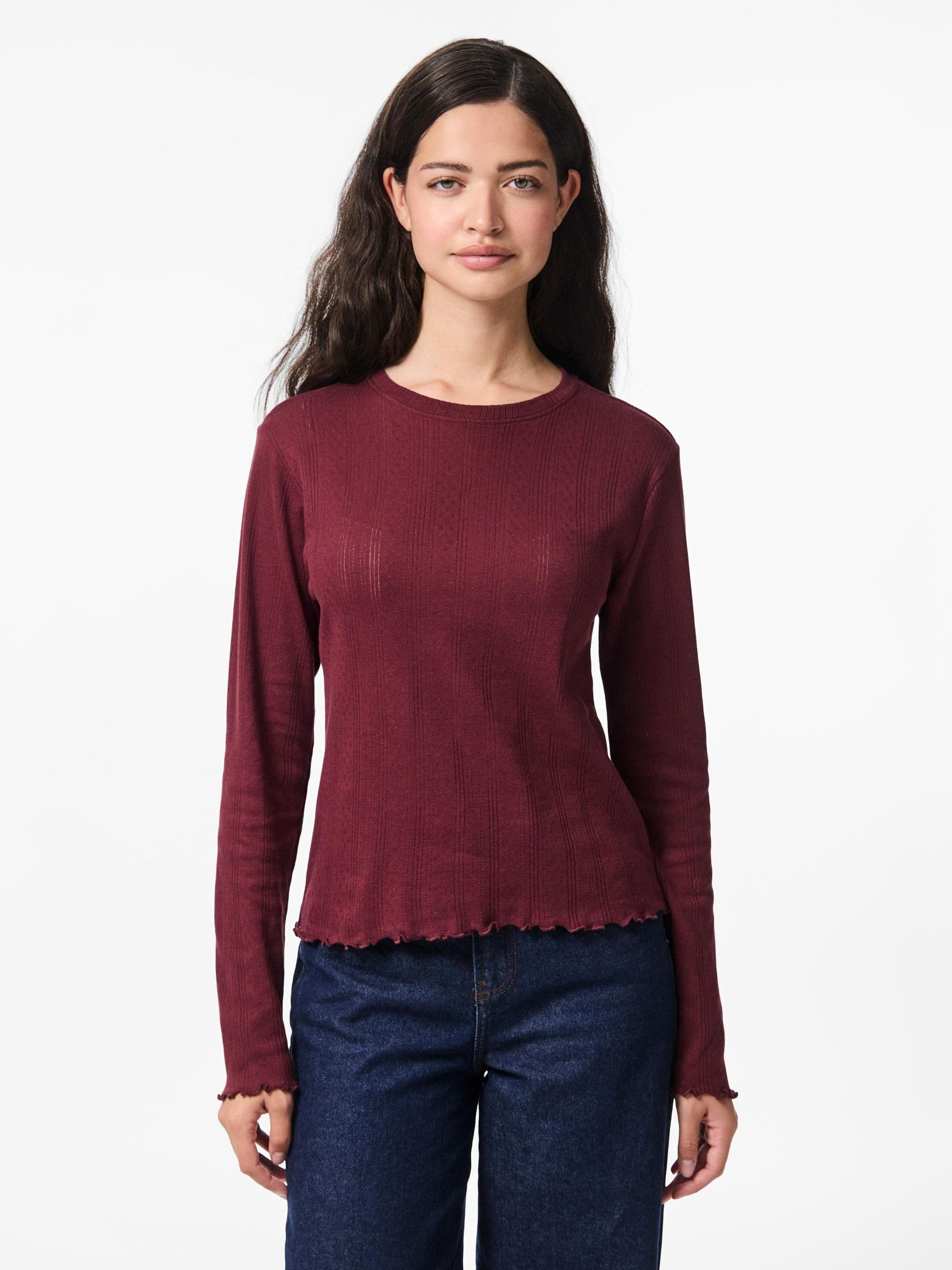 Pieces Pcmarie maglia donna maniche lunghe pointelle