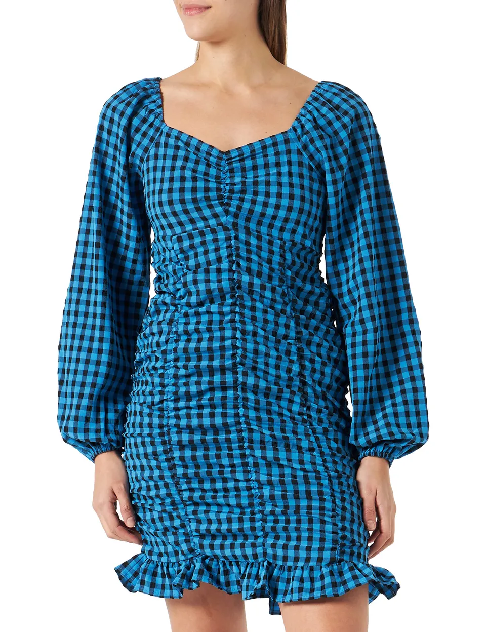 Pieces Pcnoelia LS Dress vestito quadri blu XL