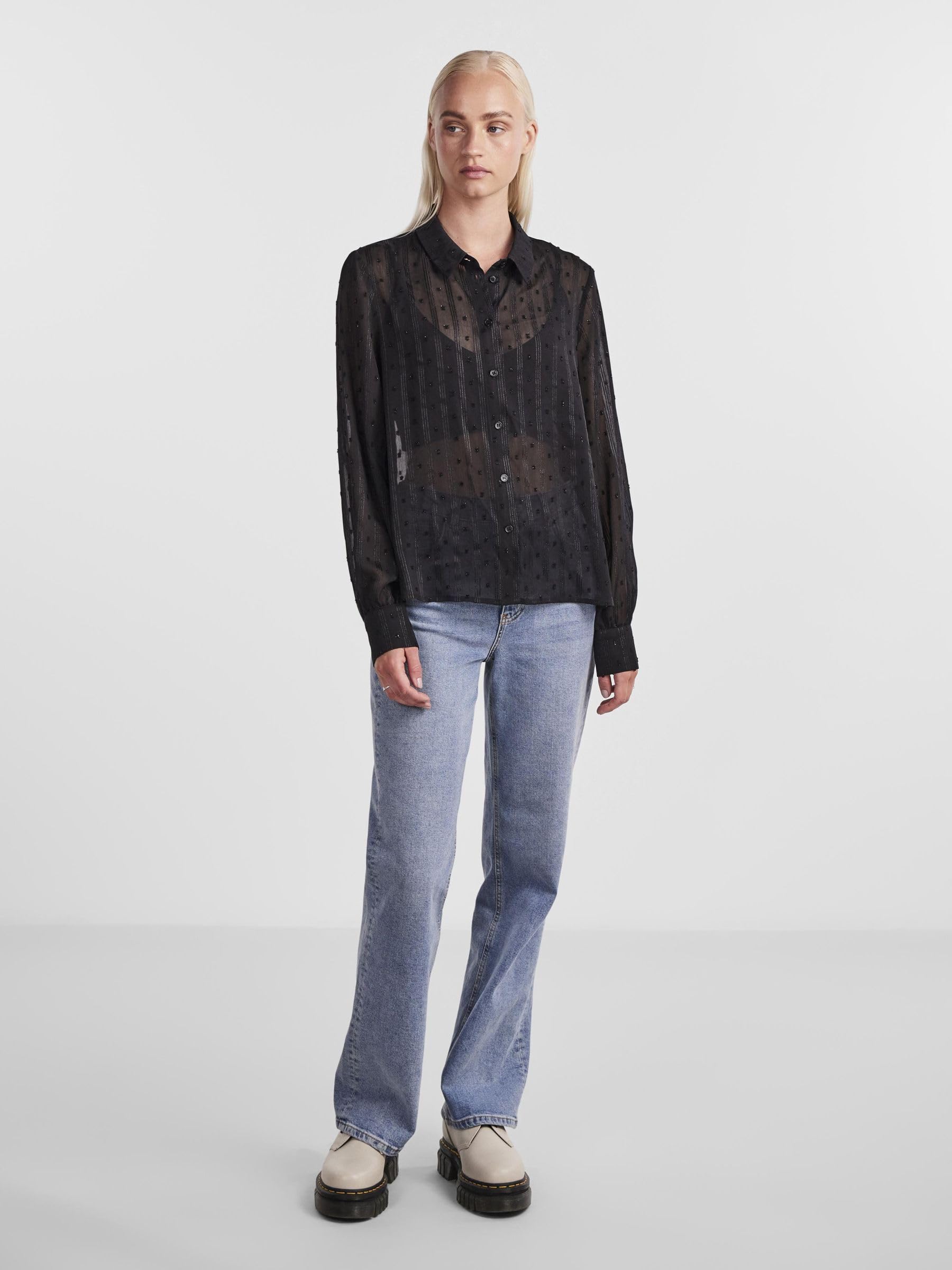 Pieces camicia lurex semitrasparente maniche lunghe