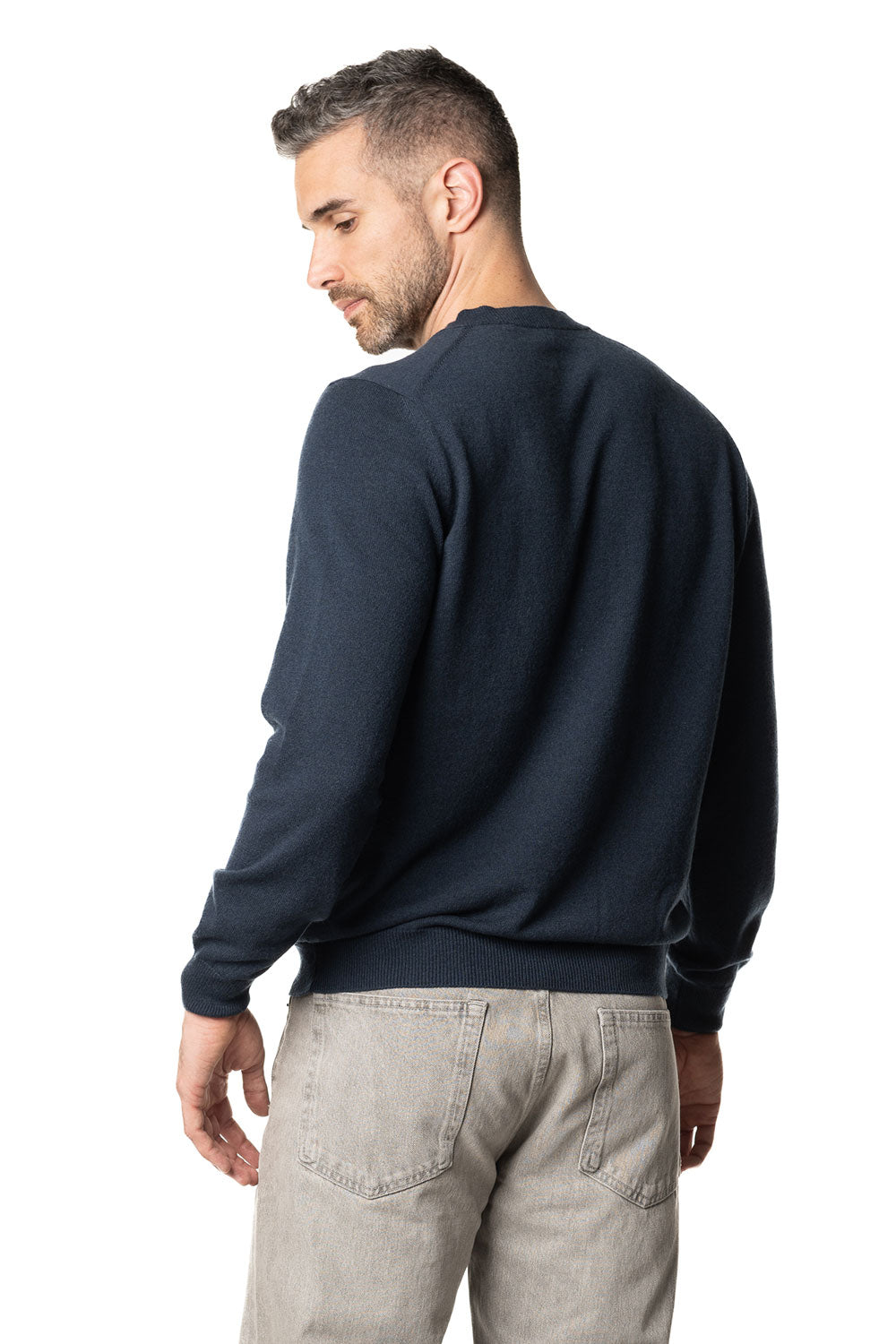 Vittoria Paci scollo a V blu uomo in cashmere geometrico