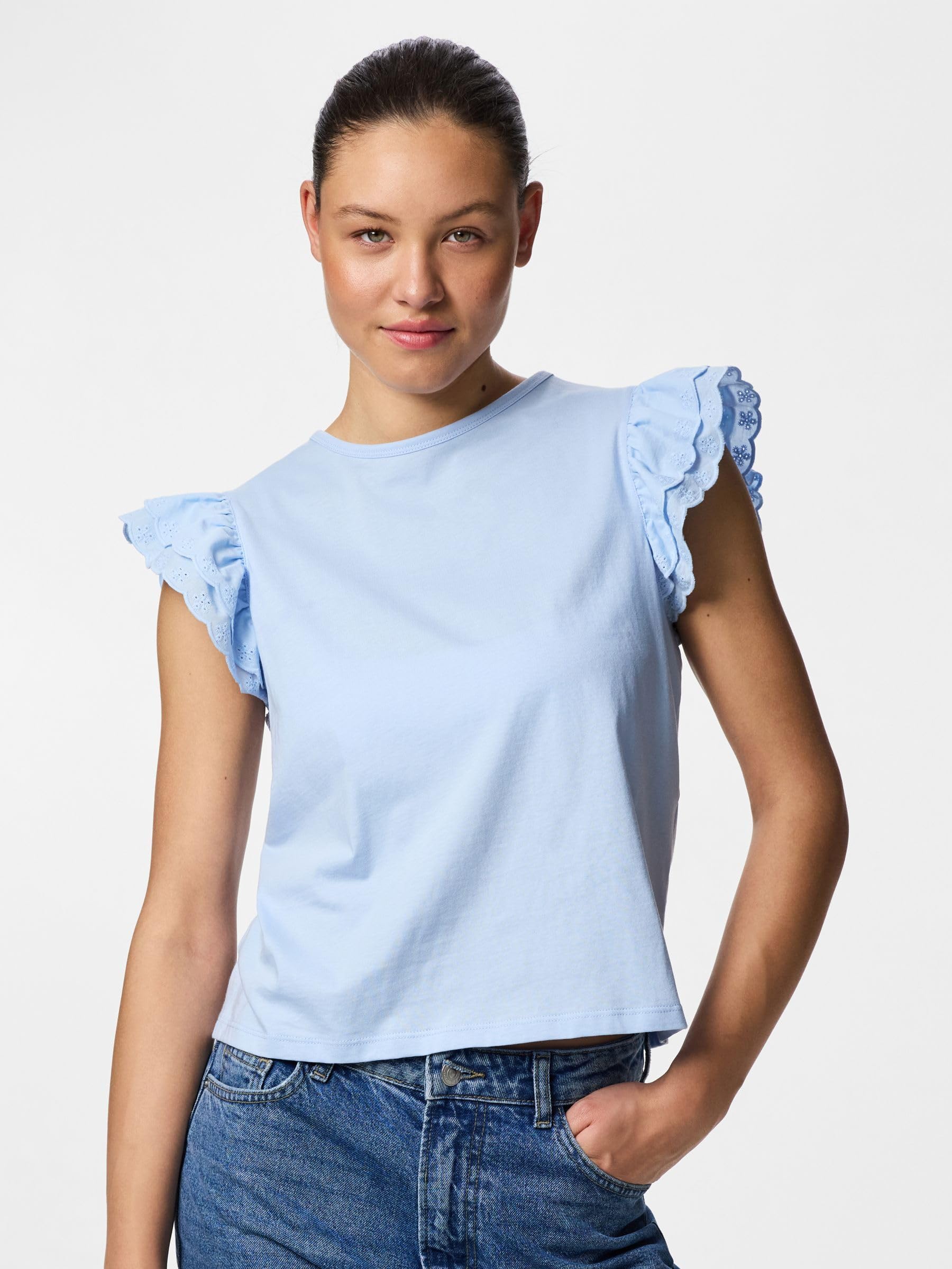 Pieces Pcpandria SL Top donna jersey ricamato