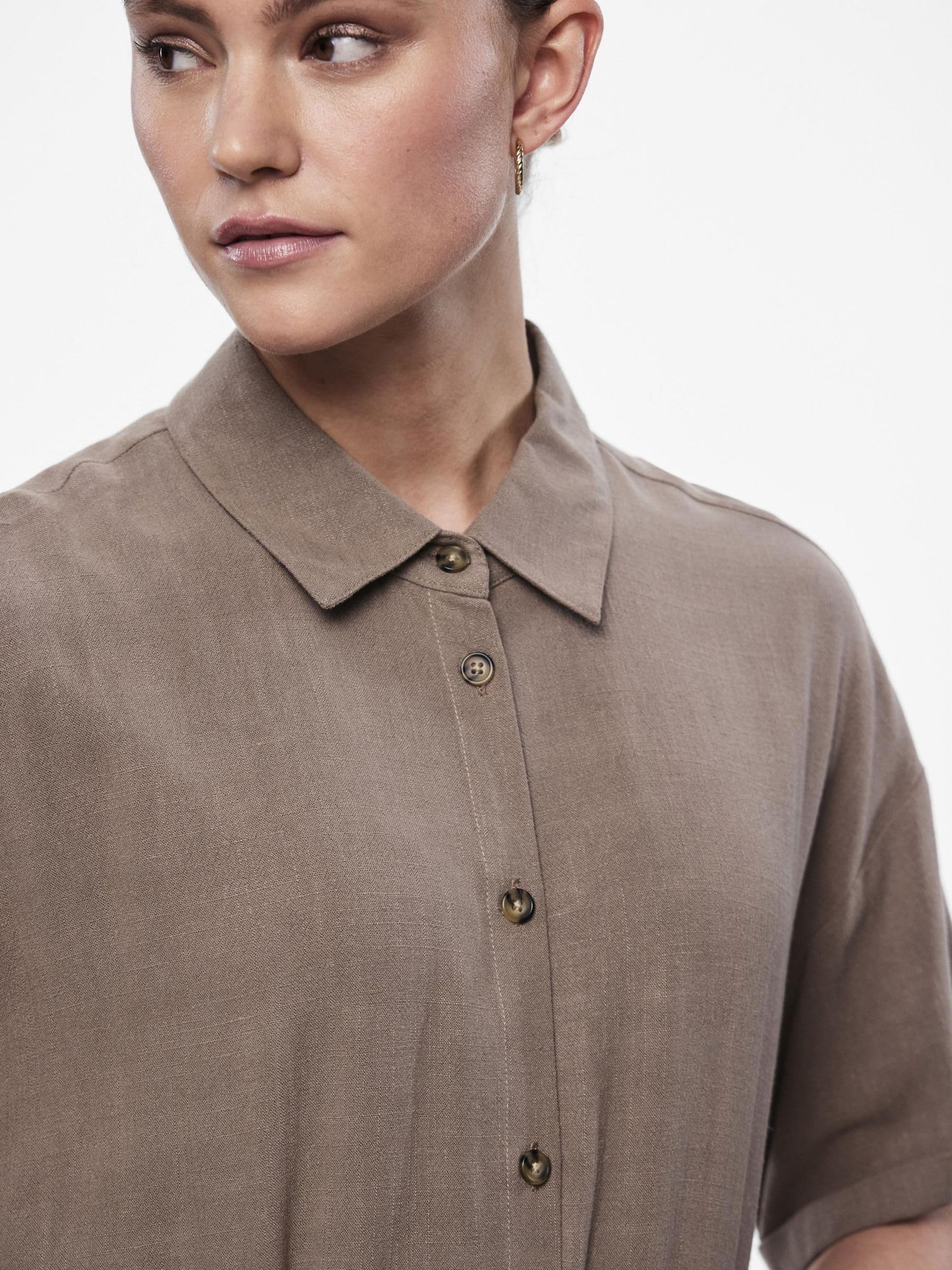 Pieces Pcvinsty SS abito camicia donna in lino