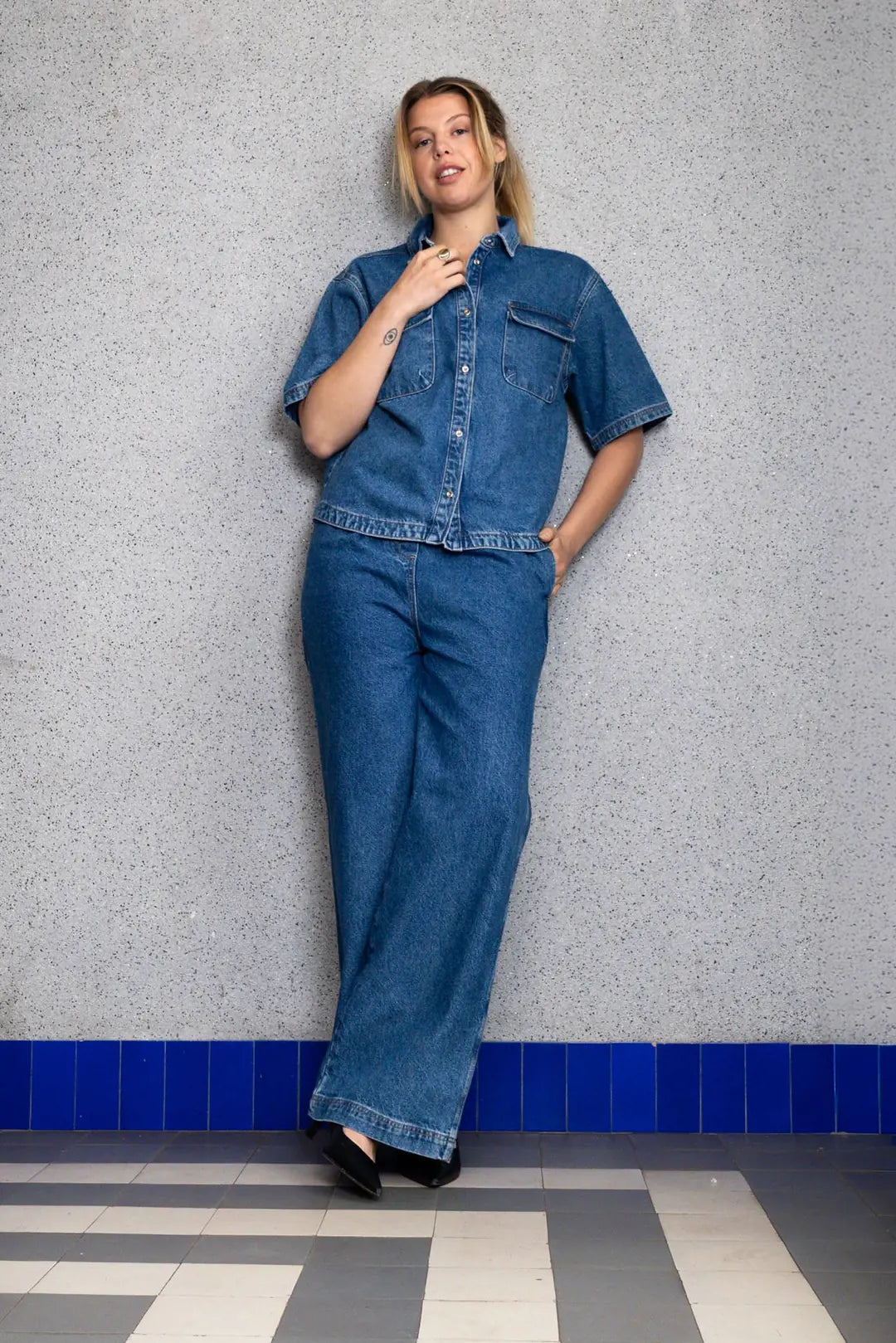 el.residu Elena 1 pantaloni blu cotone