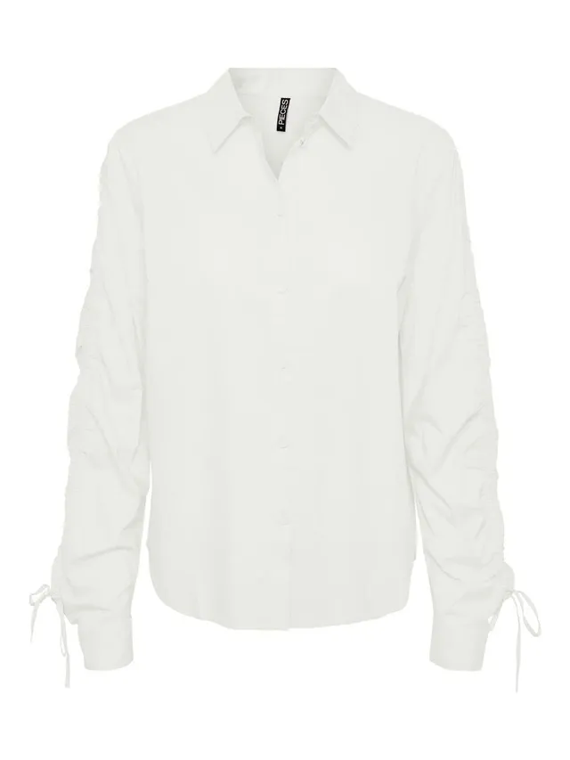 Pieces Pcbrenna LS Detail Shirt camicia donna bianca manica lunga