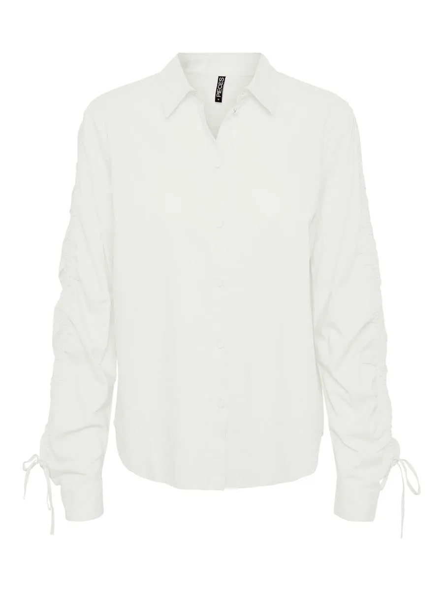 Pieces Pcbrenna LS Detail Shirt camicia donna bianca manica lunga