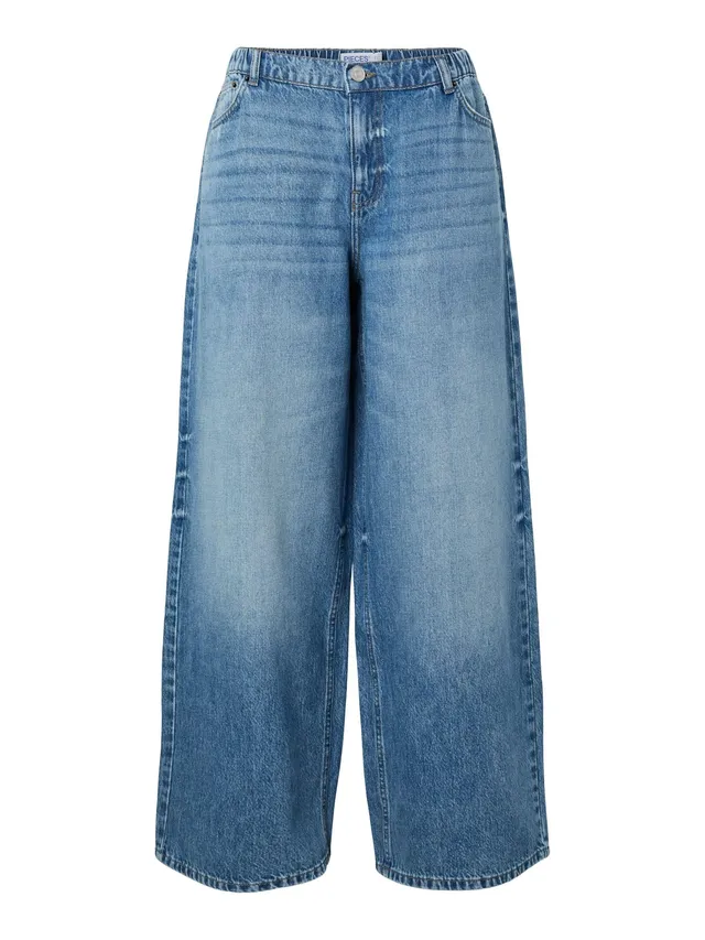 Pieces Pcsky MW Jeans larghi blu medio vita media