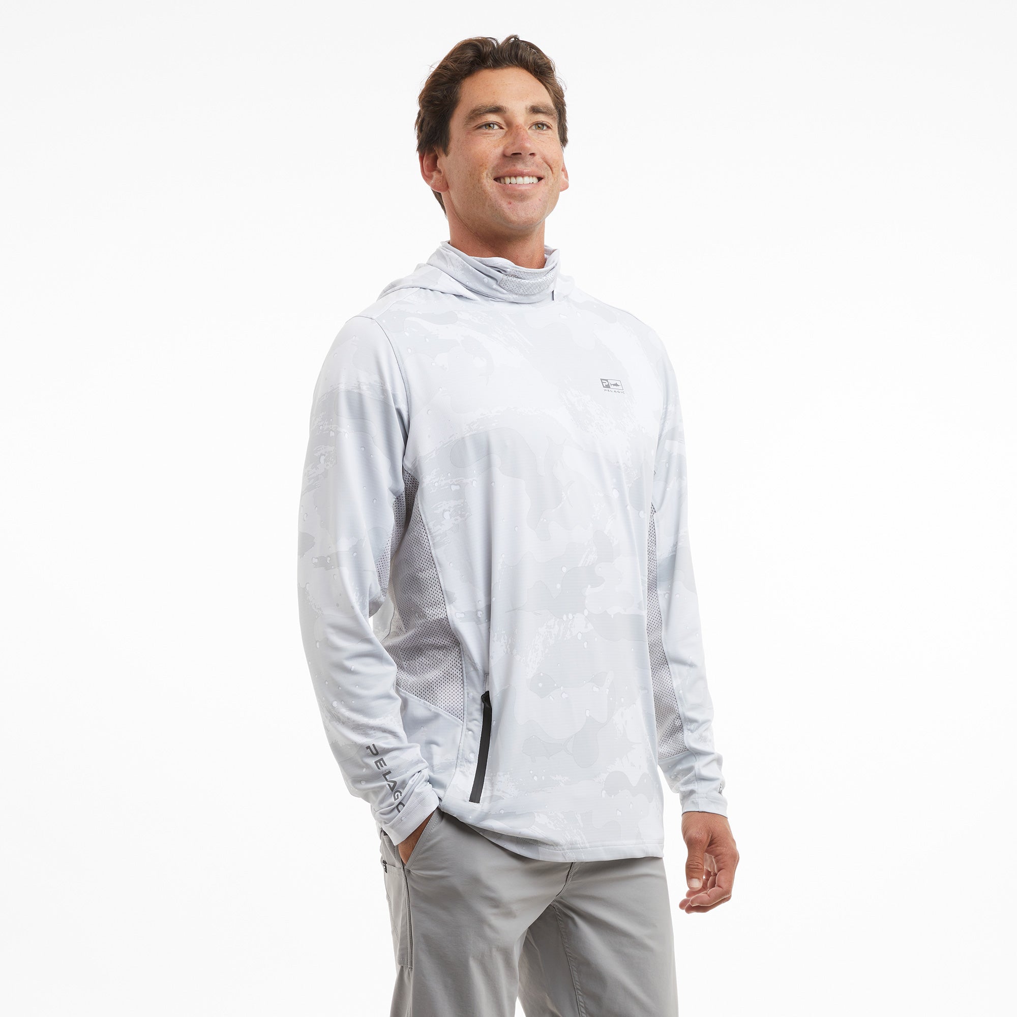 Pelagic Exo-Tech felpa con cappuccio grigio chiaro UPF 50+