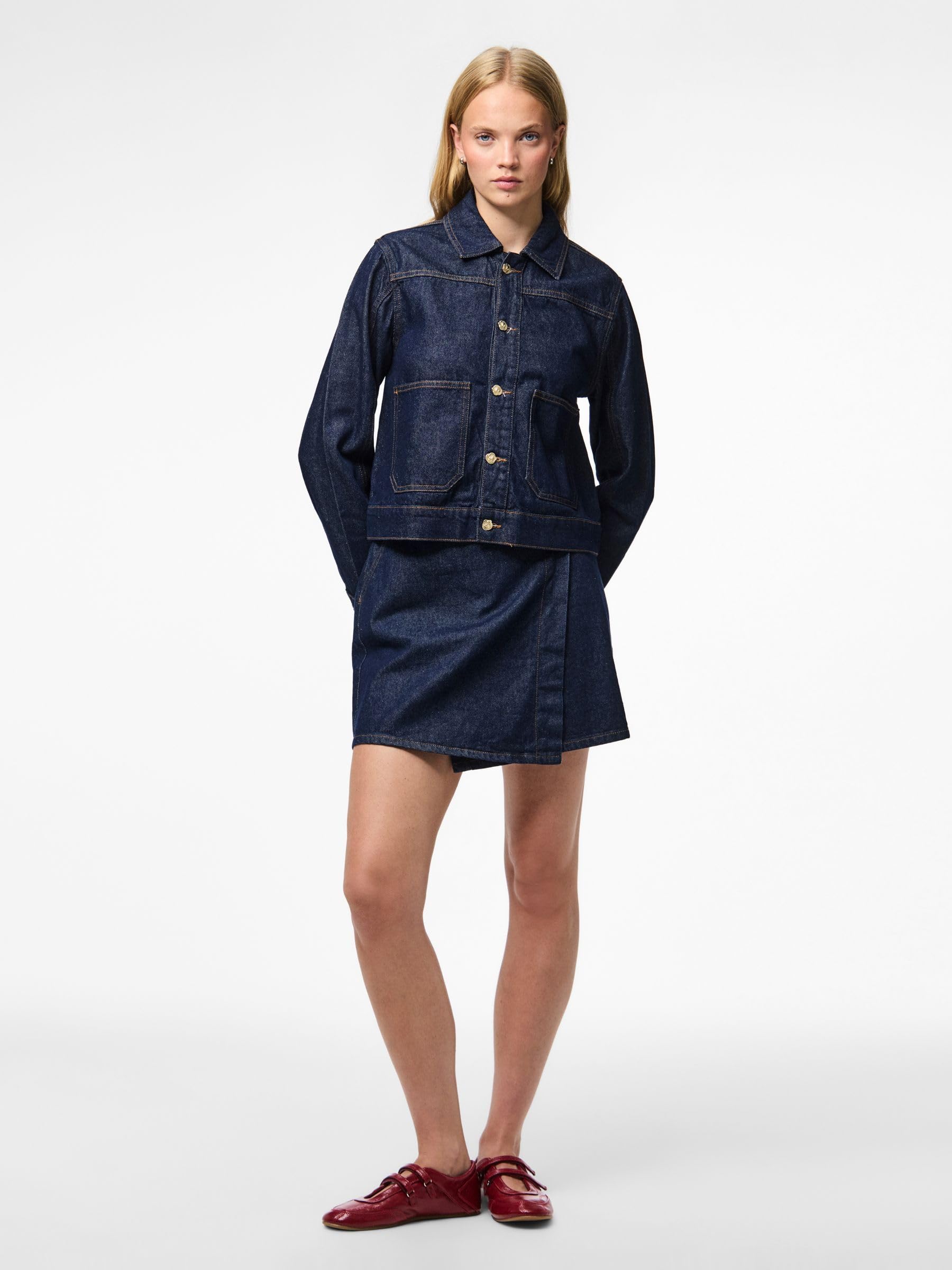 PIECES Pcmalin Denim giacca jeans blu scuro S classica