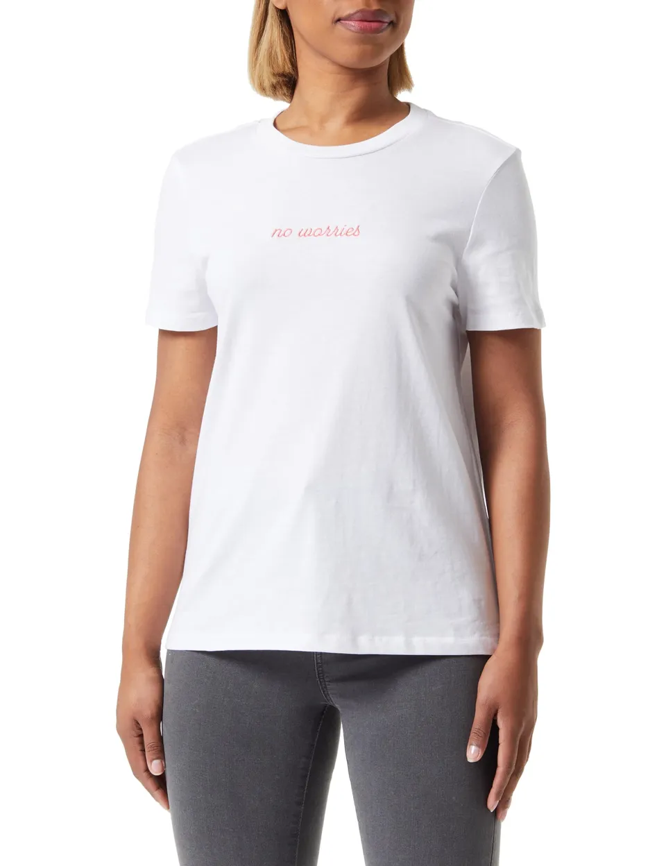 Pieces Pcfria SS Embroidery Tee t-shirt bianco No Worries