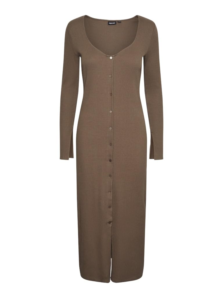 Pieces PCKUJA LS Long Dress abito nero maniche lunghe