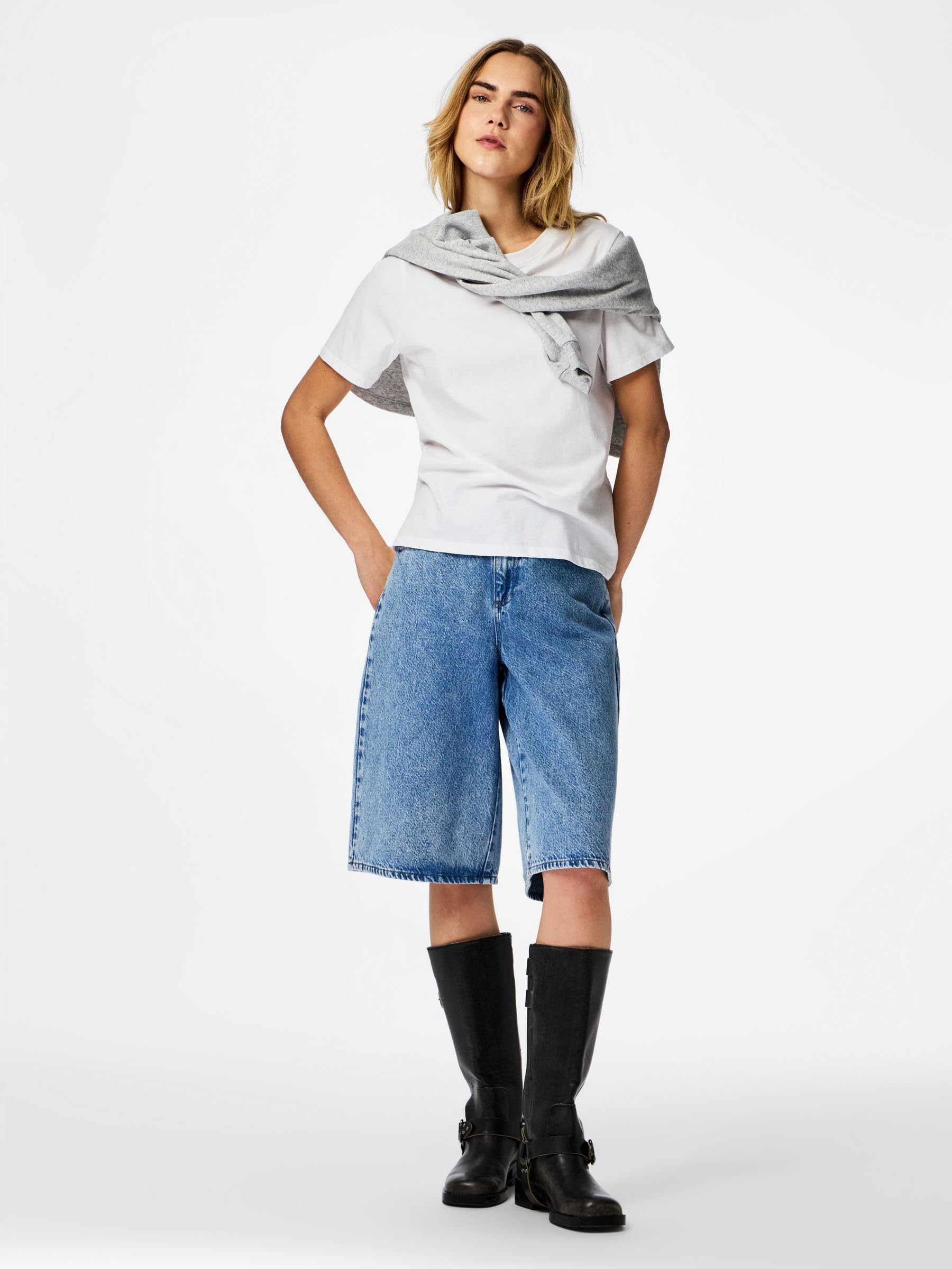 PIECES PCSKY MW shorts jeans donna blu medio