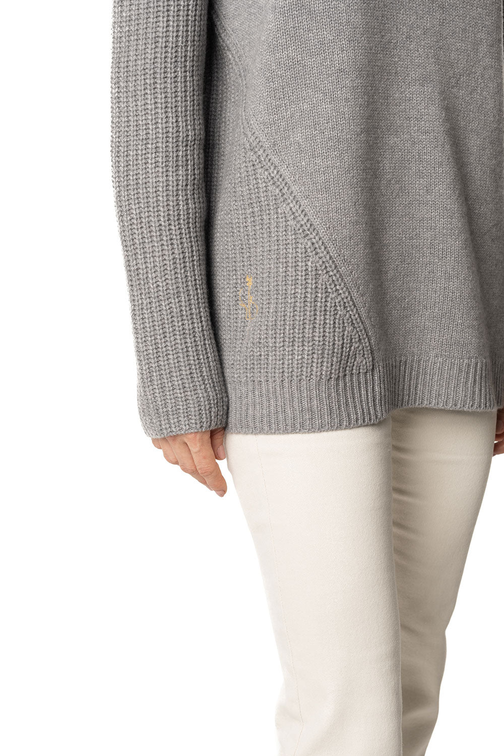 Vittoria Paci girocollo grigio donna in cashmere asimmetrico