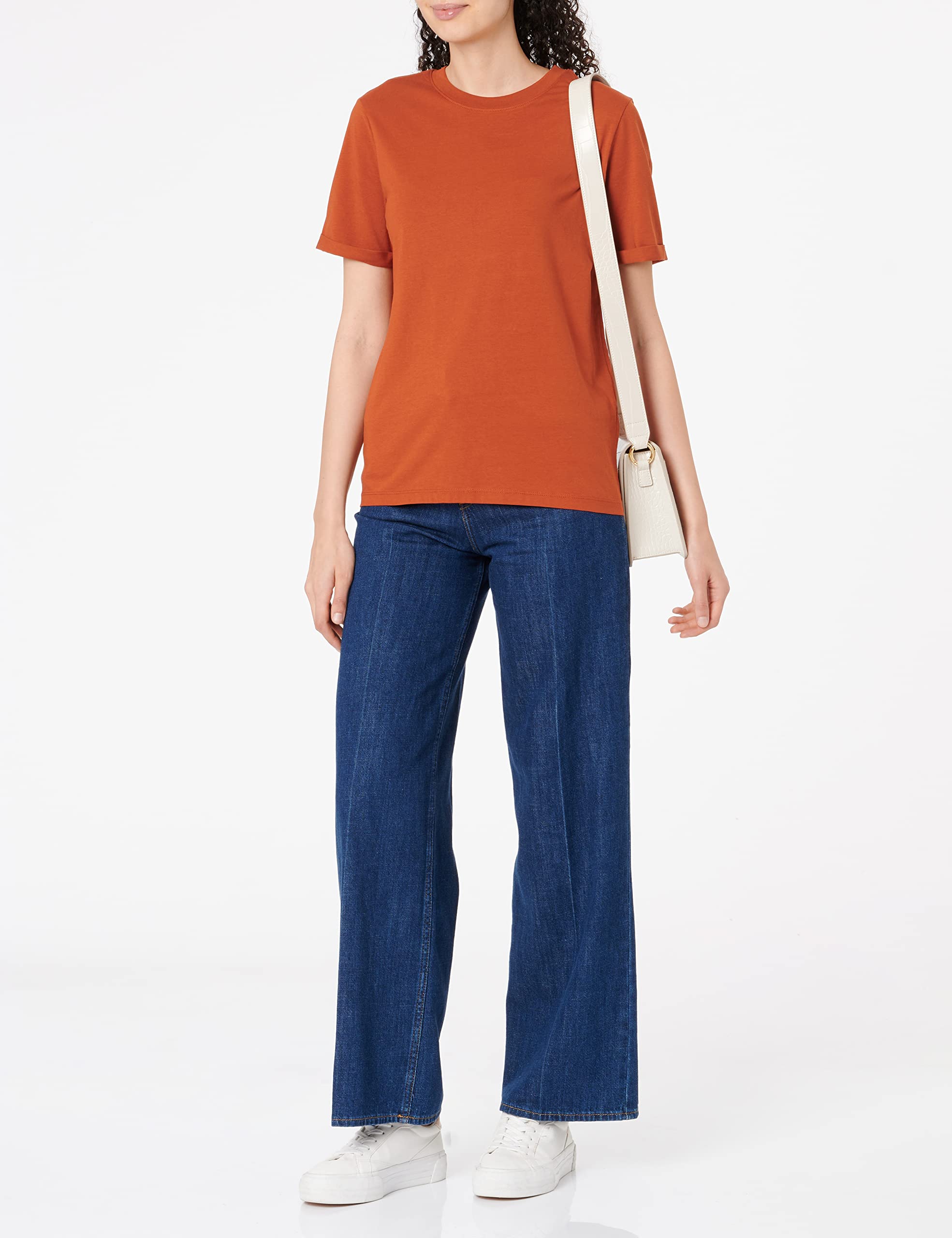 Pieces Pcria SS Fold Up maglietta donna rossa cotone