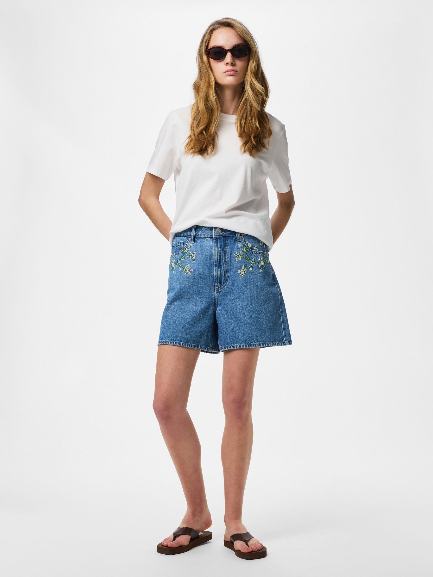 Pieces Pcsky HW Embroidery Denim Shorts shorts donna S ricamo