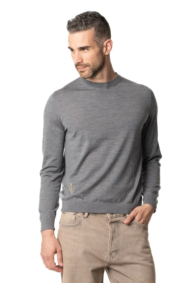 Vittoria Paci Girocollo Maglia Rasata Grigio Merinos Uomo