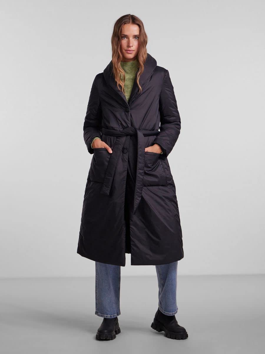 PIECES Pcaria LS Tie Belt Jacket cappotto nero XL con cintura