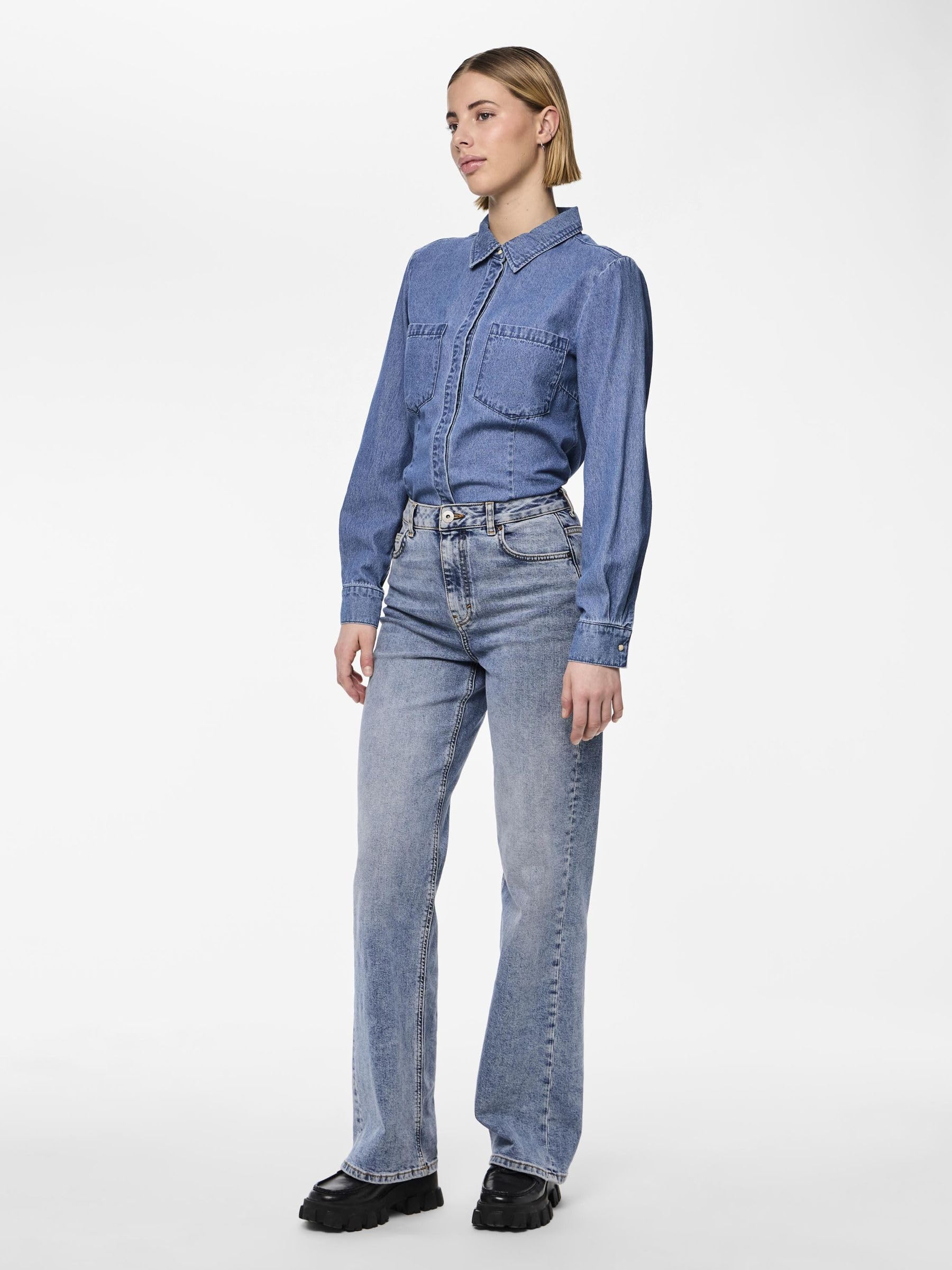 Pieces Pcholly HW jeans larghi donna blu denim 26W/32L